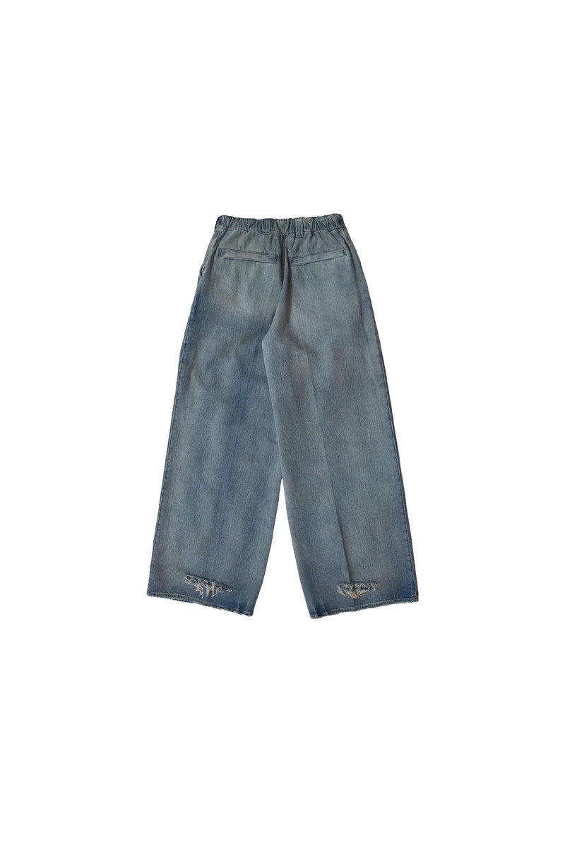 Maison Margiela Maison Margiela Pleated Wide Leg Jeans Blue outlook