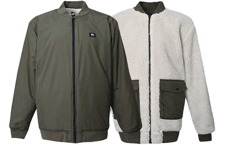 Men's Vans Reversible Lamb's Wool Long Sleeves logo Sports Jacket Military Green VN0A5KLN0CT - 5
