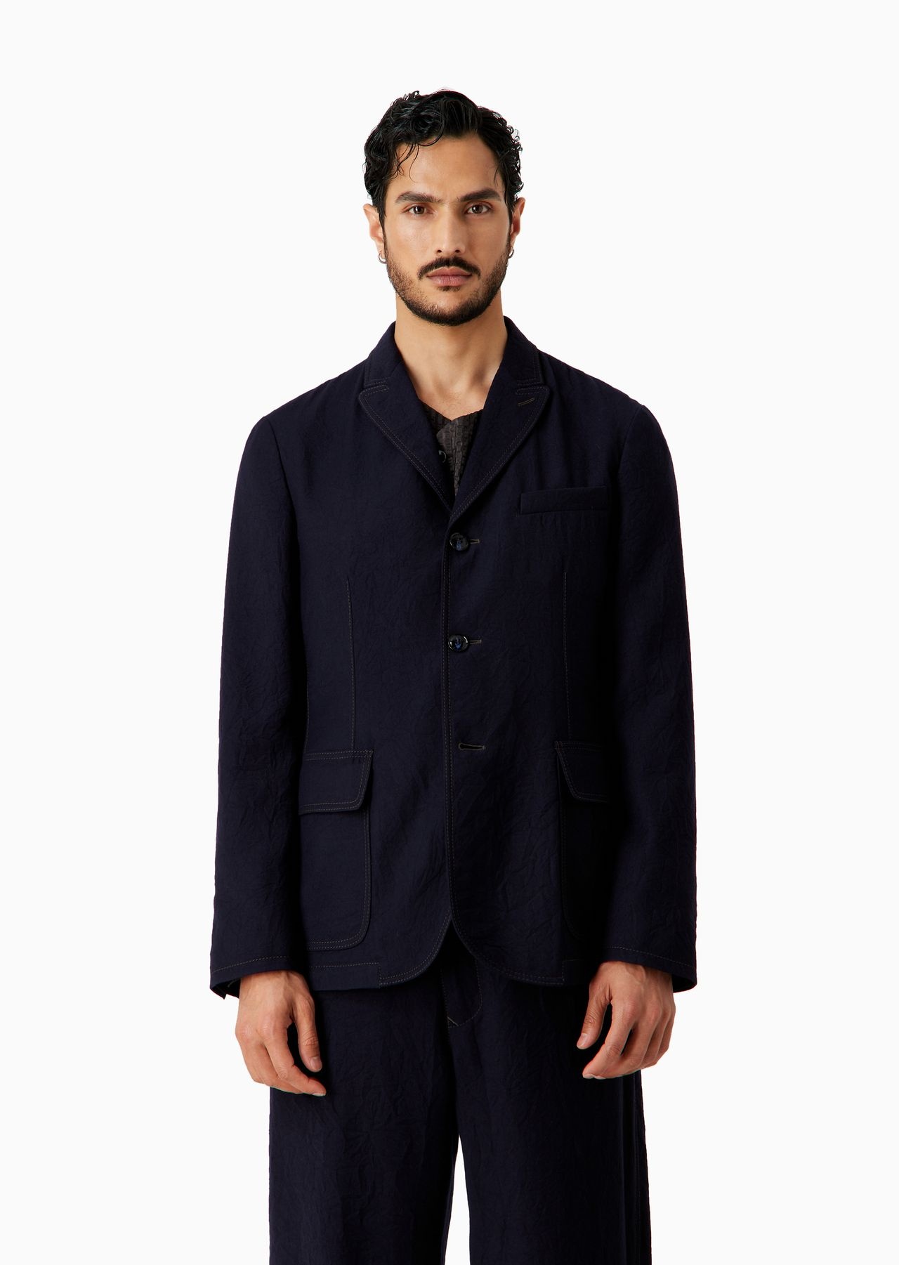Single-breasted crinkled wool flannel jacket - 2