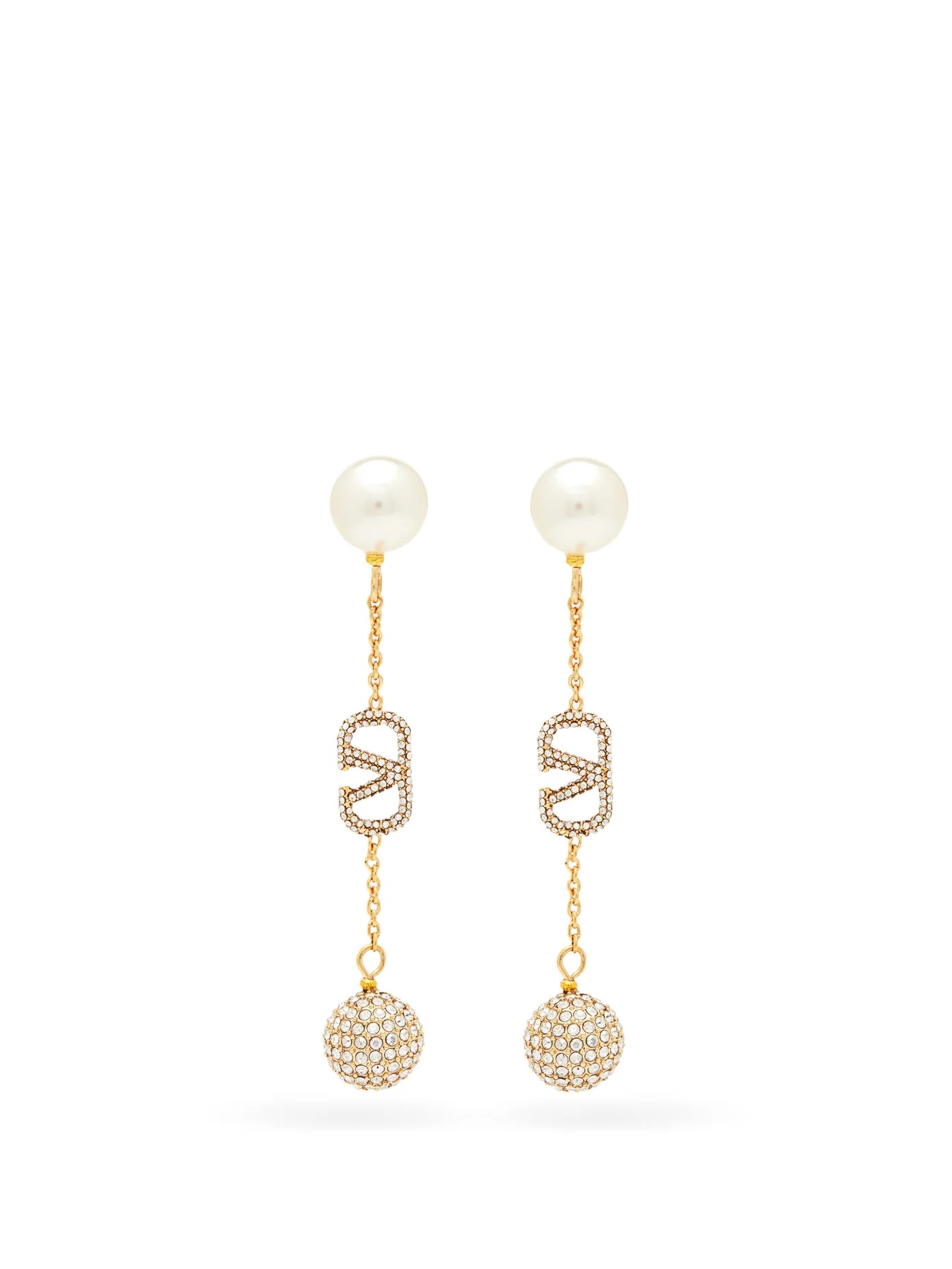 Crystal-embellished V-logo drop earrings - 1