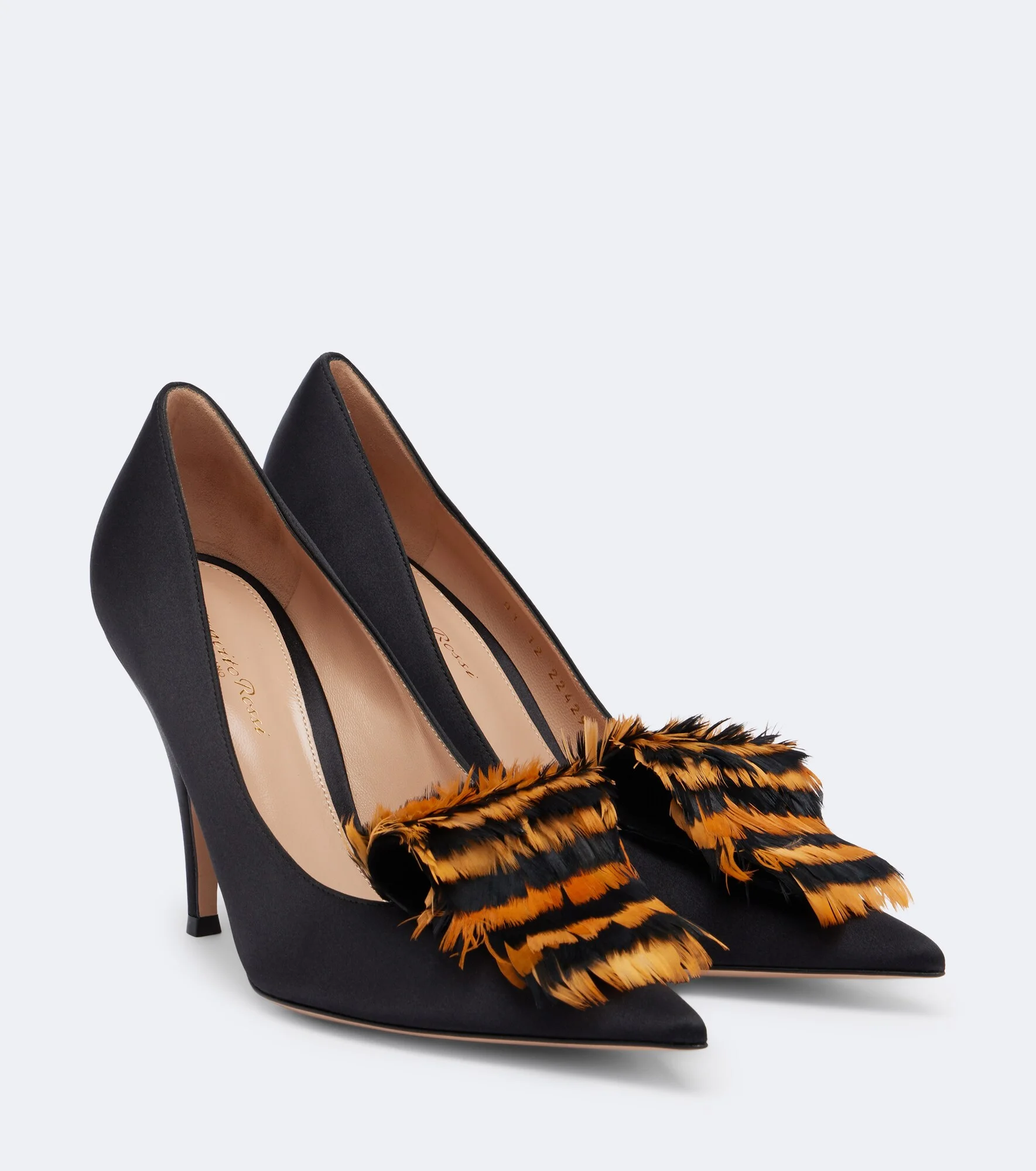 Feather-trimmed satin pumps - 1