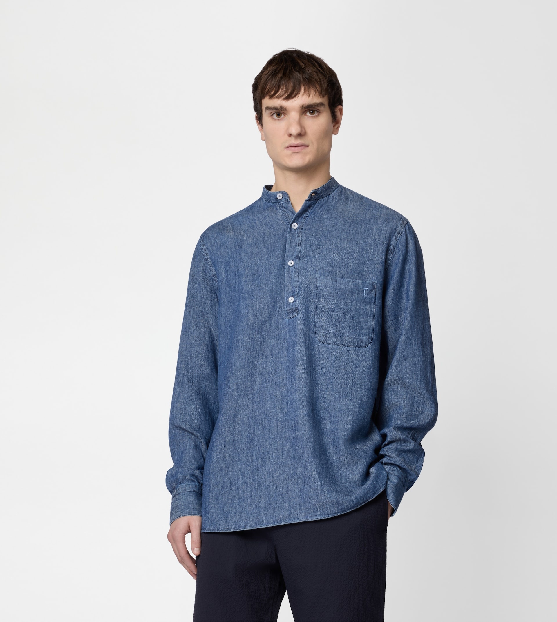 LINEN BLEND POLO SHIRT - BLUE - 3