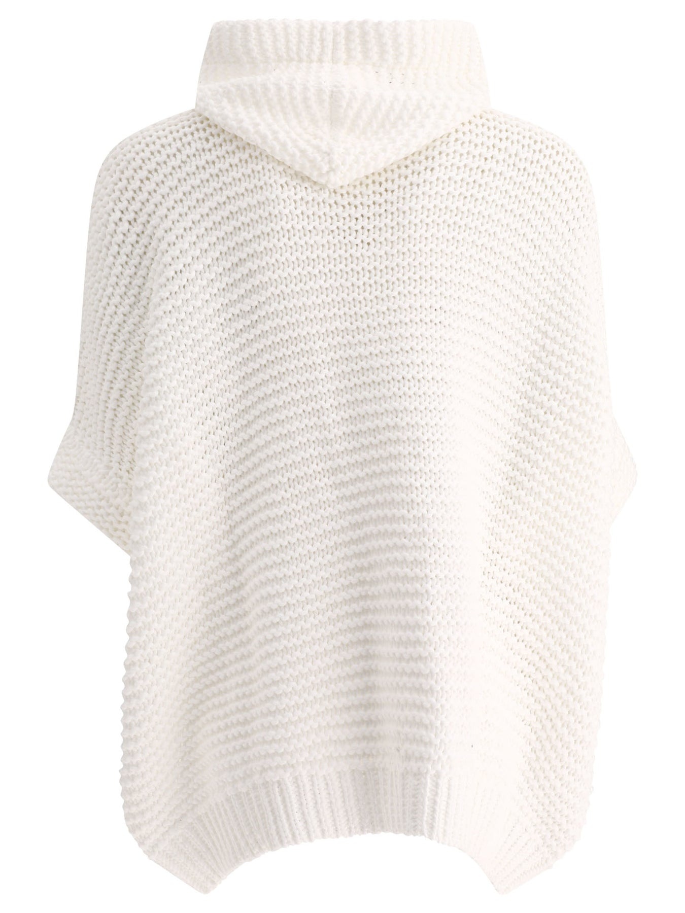 Soft Feather Yarn Link Stitch Poncho-Style Cardigan With Monili Knitwear White - 2