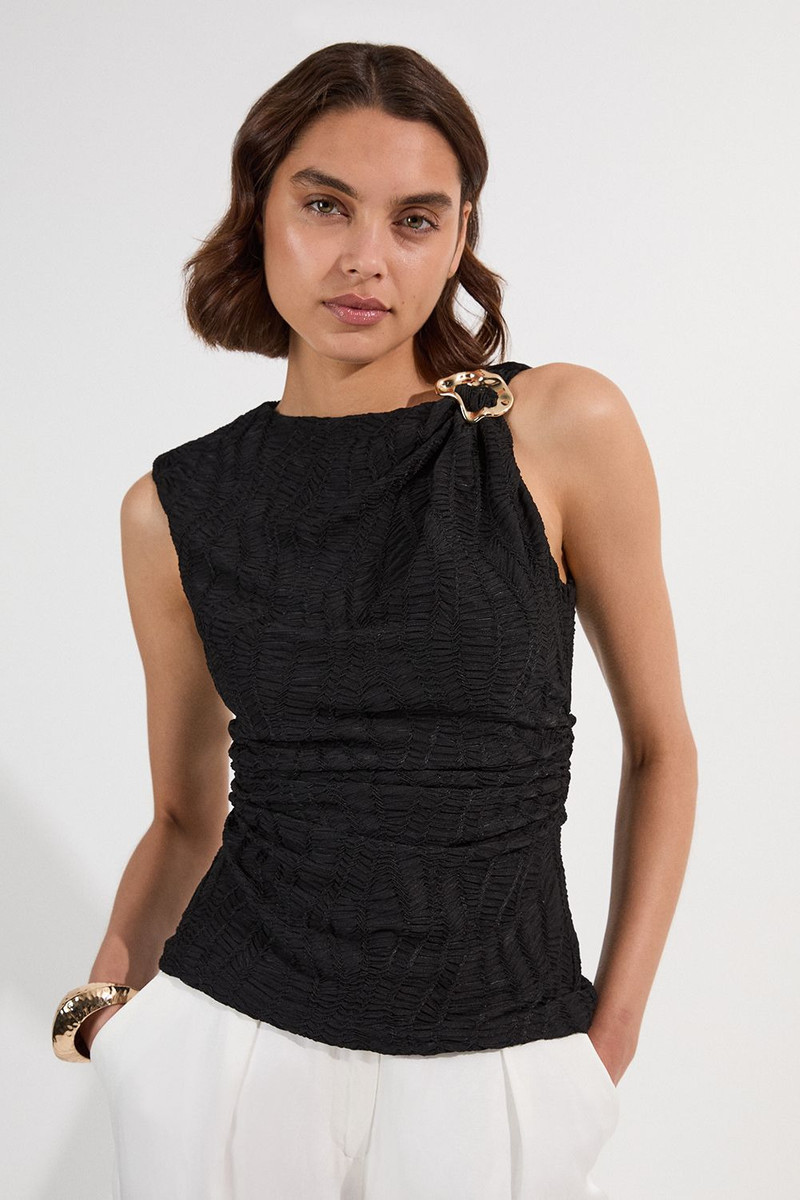 Textured Trim Detail Sleeveless Jersey Top 1