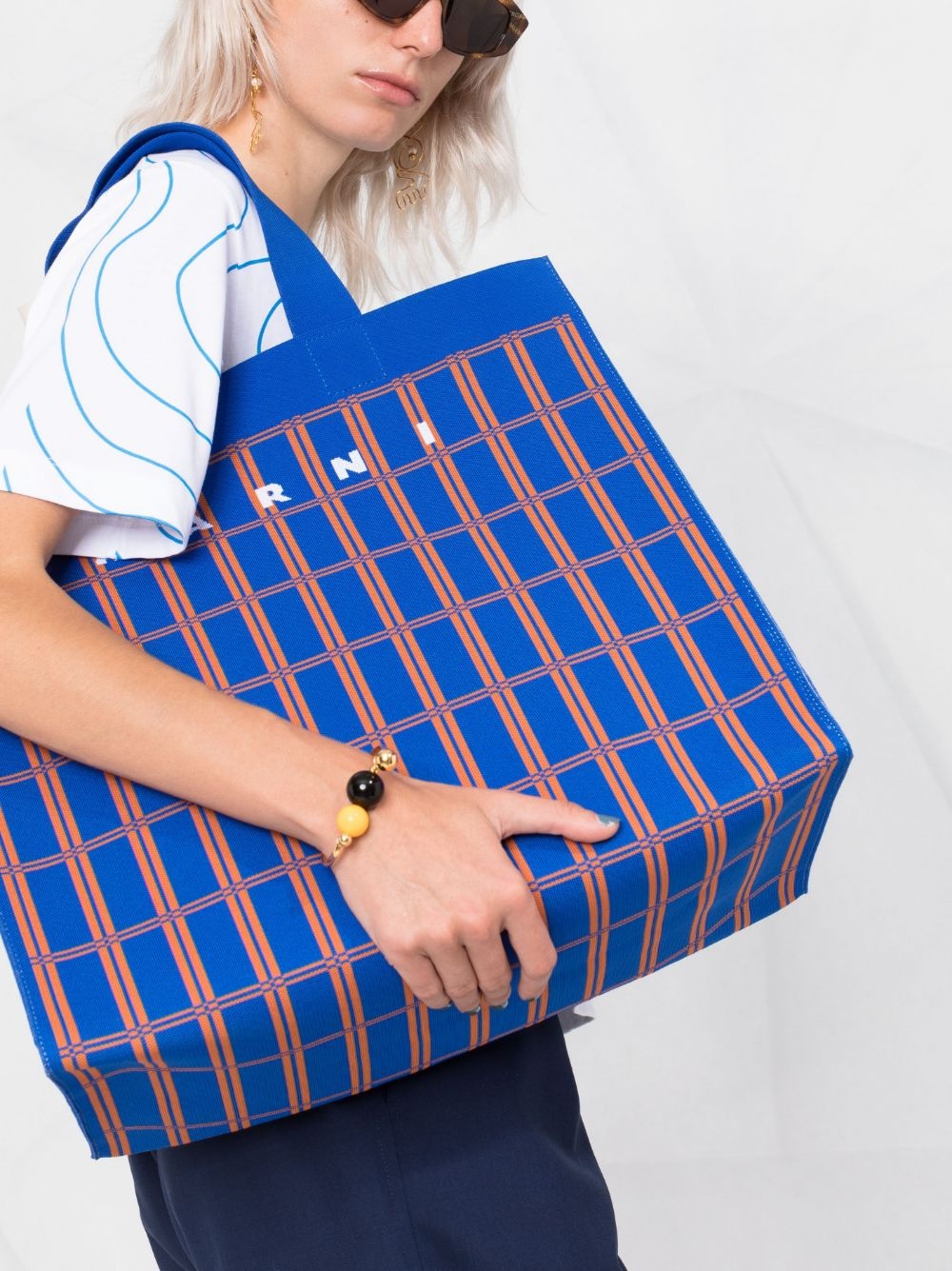 logo-printed checked tote - 3