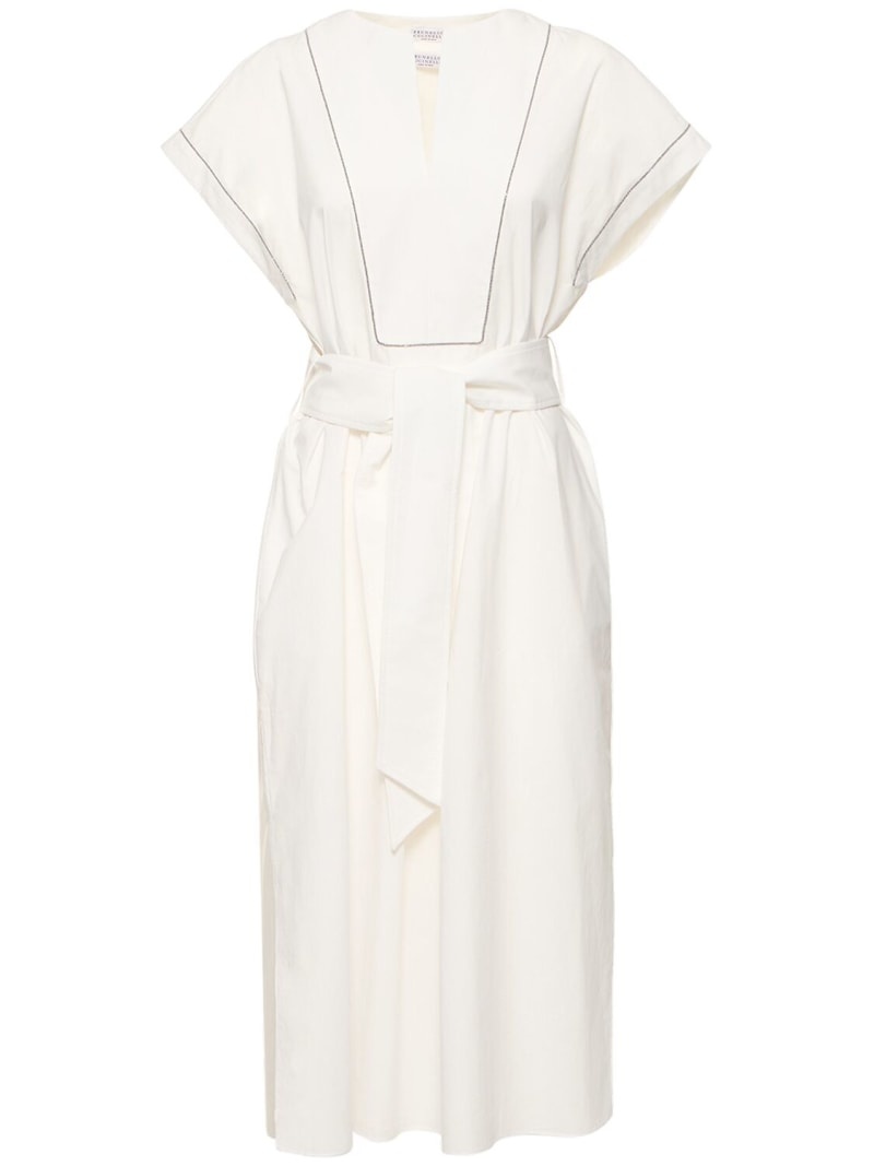 Belted cotton poplin midi dress - 1