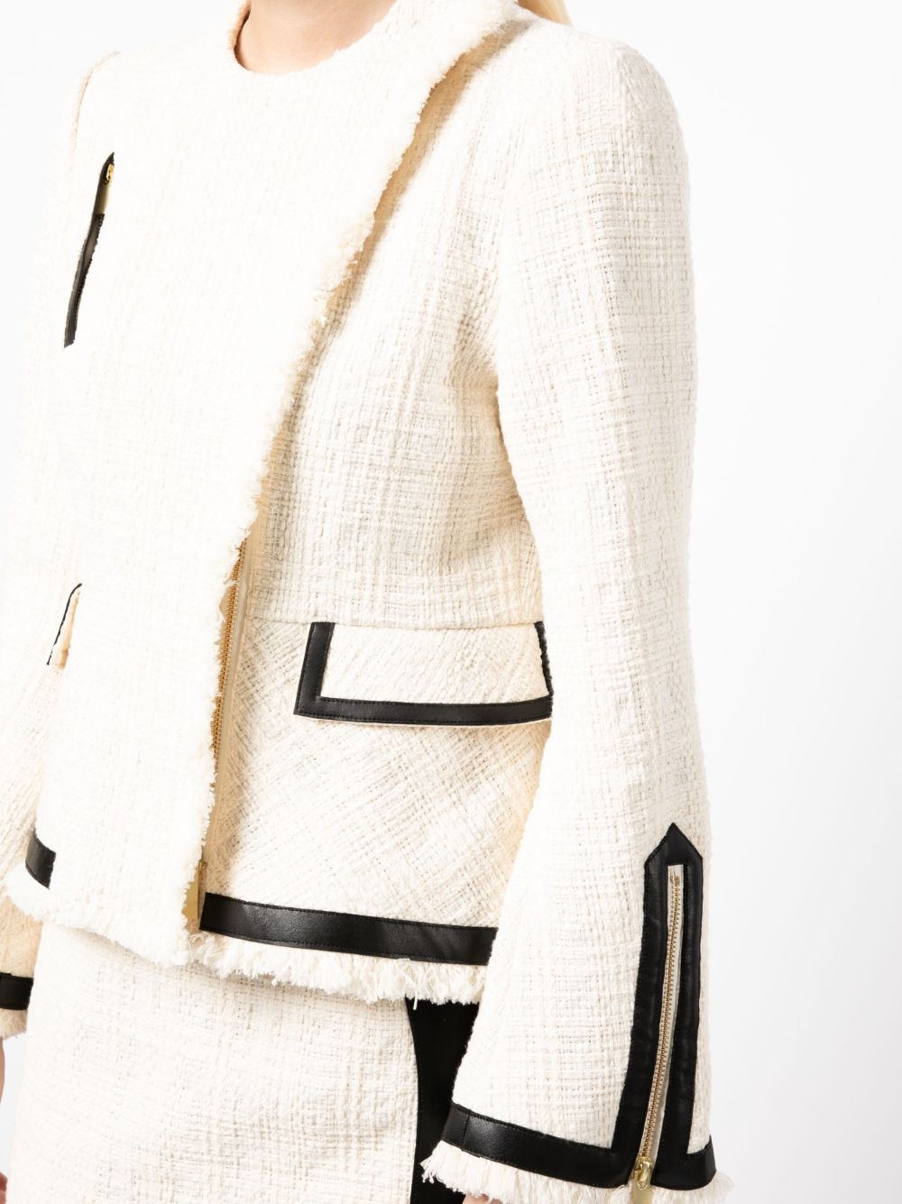 long-sleeve tweed biker jacket - 5
