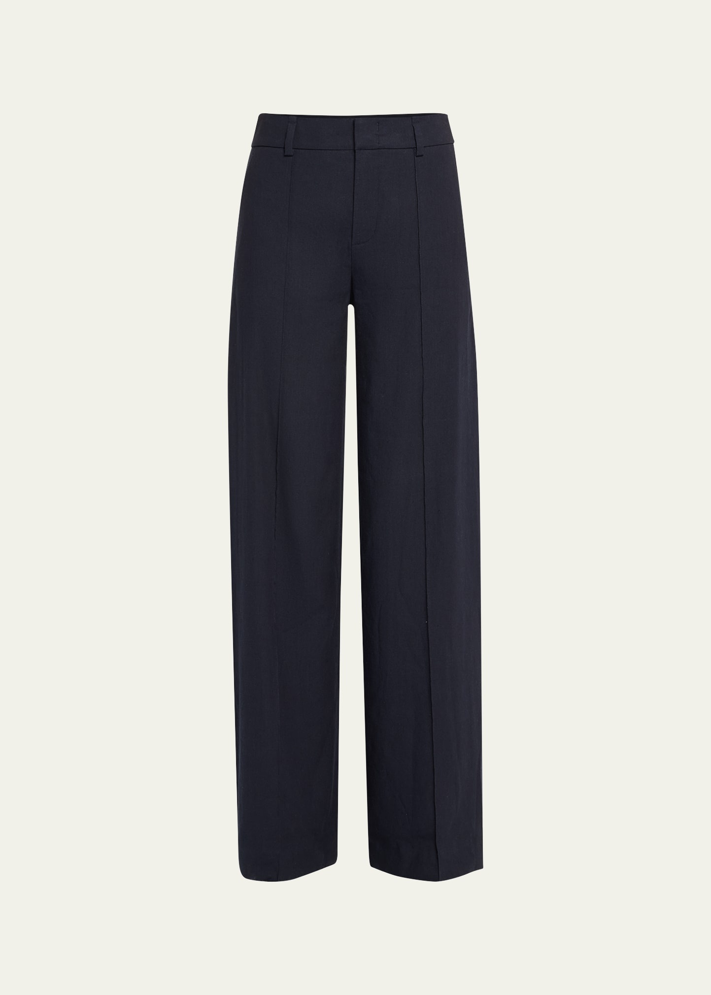 Stretch Linen High-Waist Pintuck Wide-Leg Pants - 1