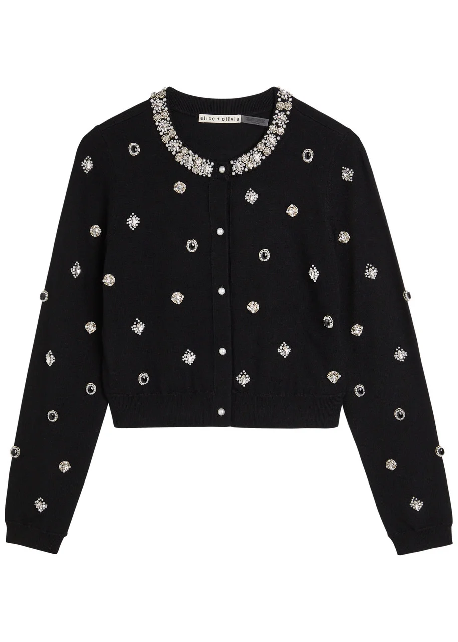 Alice + Olivia Dollie Embellished Stretch-wool Cardigan - 1