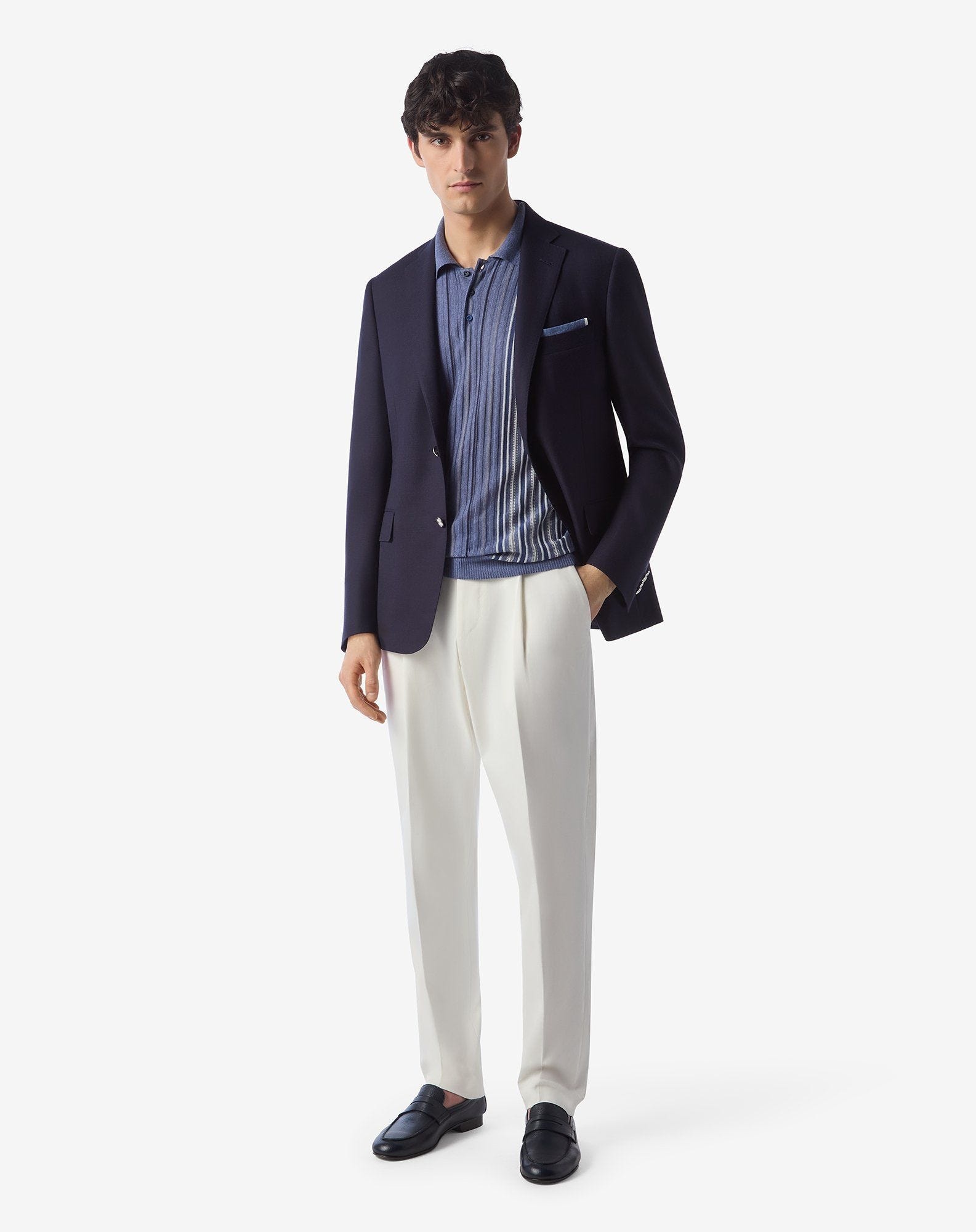 Navy blue 150's wool hopsack jacket - 6