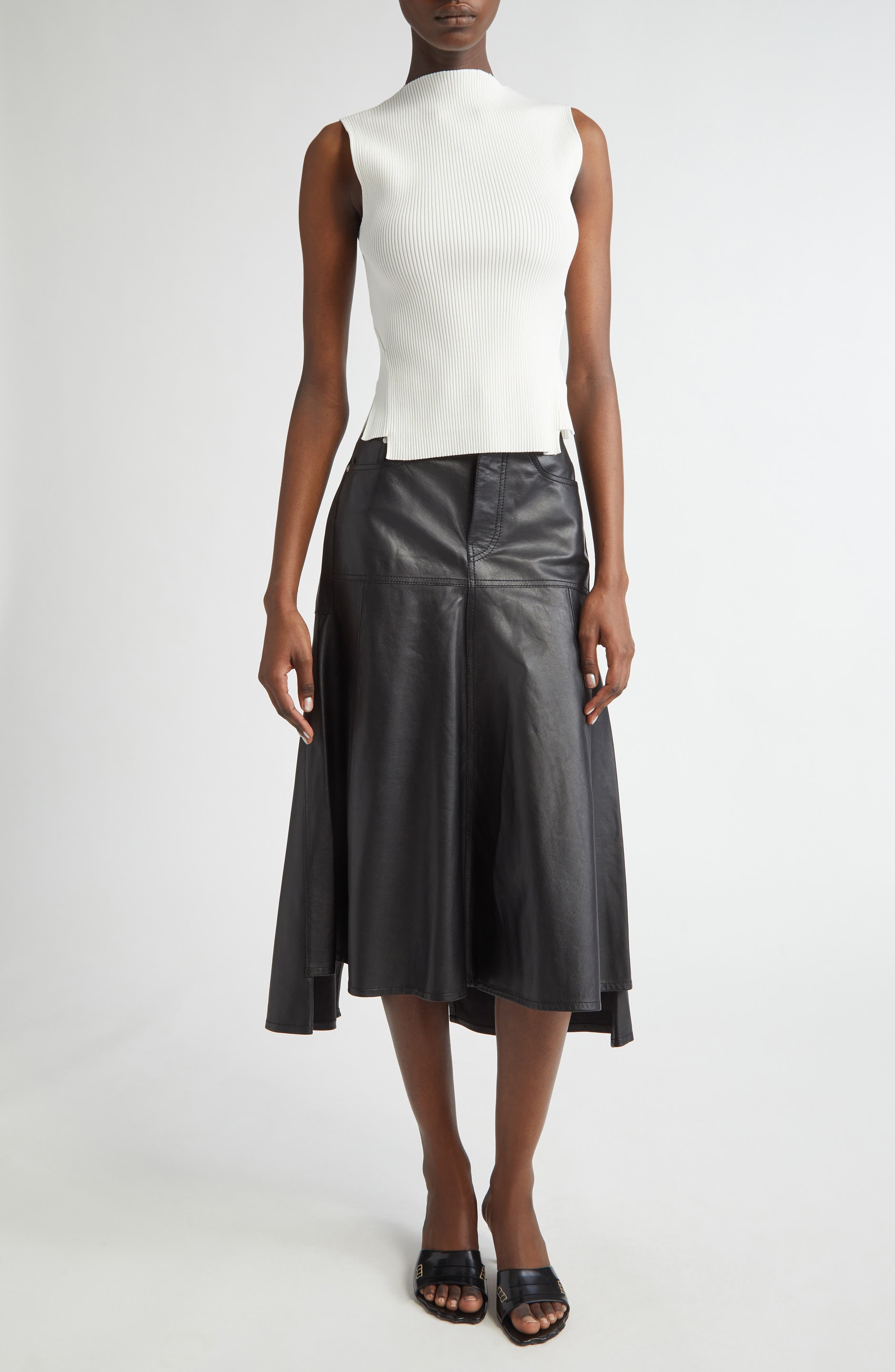 Victoria Beckham Paneled Leather Midi Skirt in Black at Nordstrom - 2