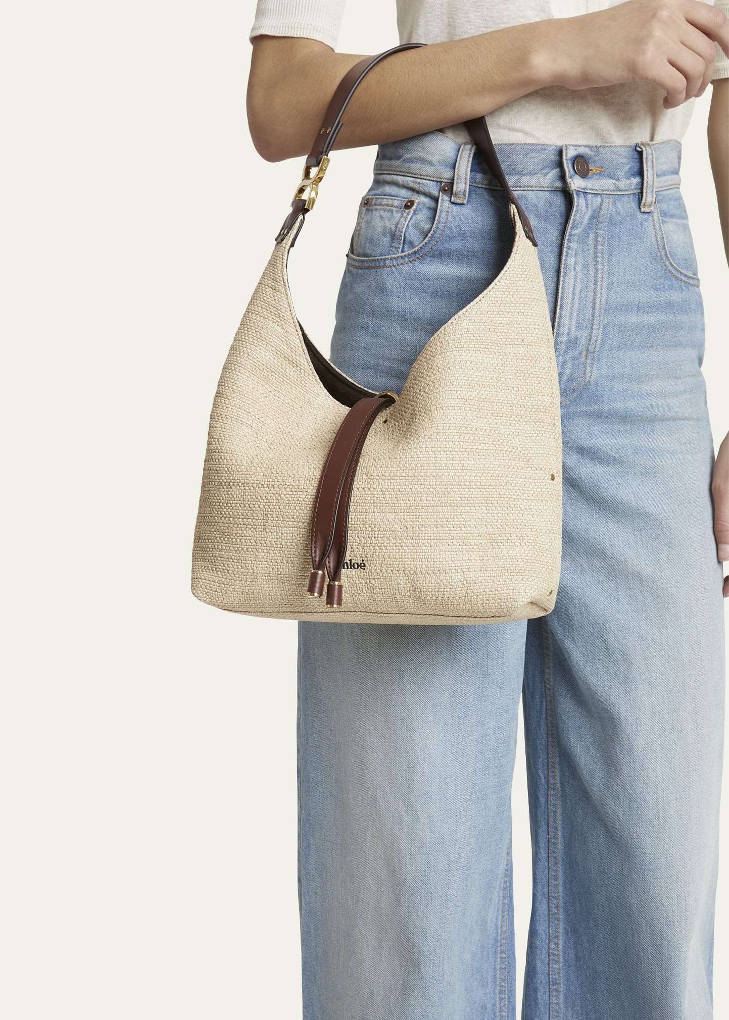 Marcie Shoulder Bag in Raffia Fabric and Leather - 2