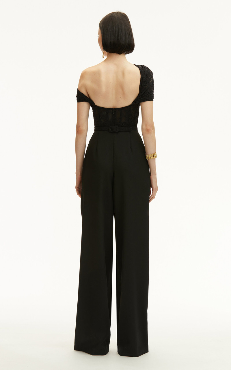 Lace-Trimmed Grain De Poudre Wool Jumpsuit black 5