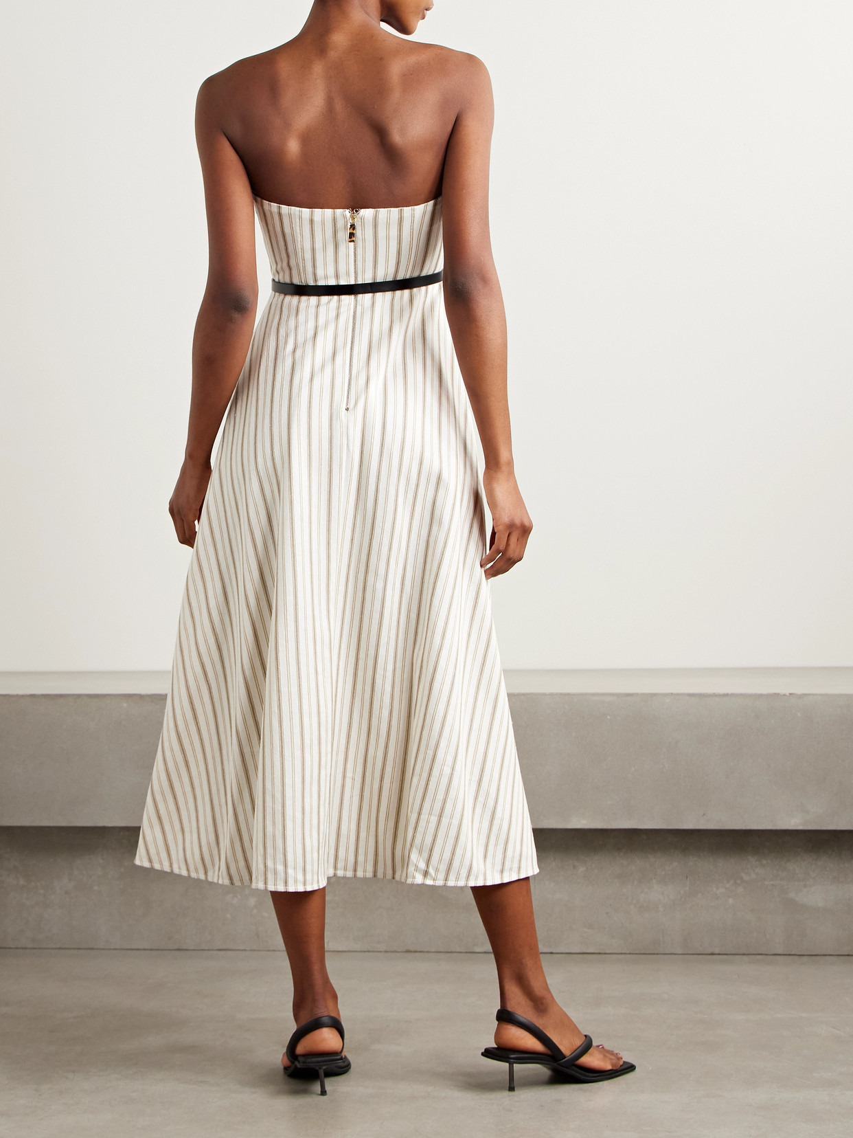 Fervida Belted Strapless Striped Cotton And Linen-blend Midi Dress - 3