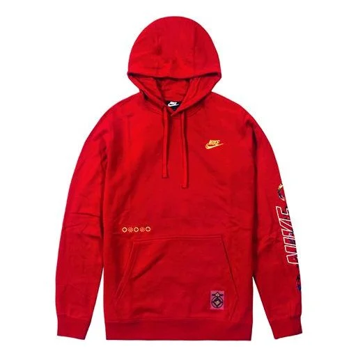 Nike Sportswear Club Printing Long Sleeves Pullover Drawstring Red CU3670-687 - 1
