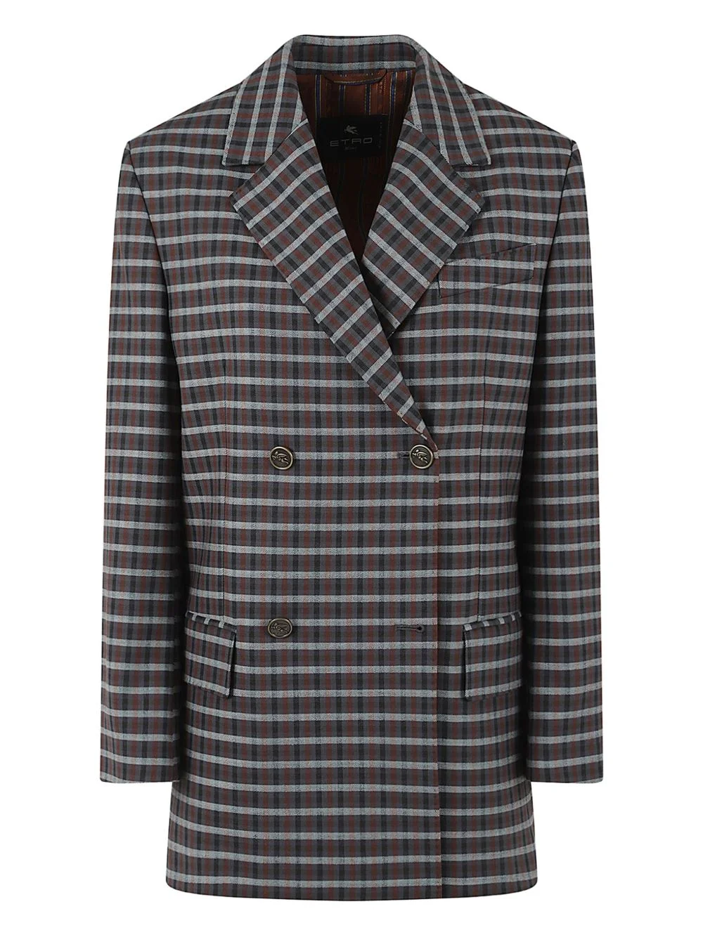 checked double-breasted jacket - 1