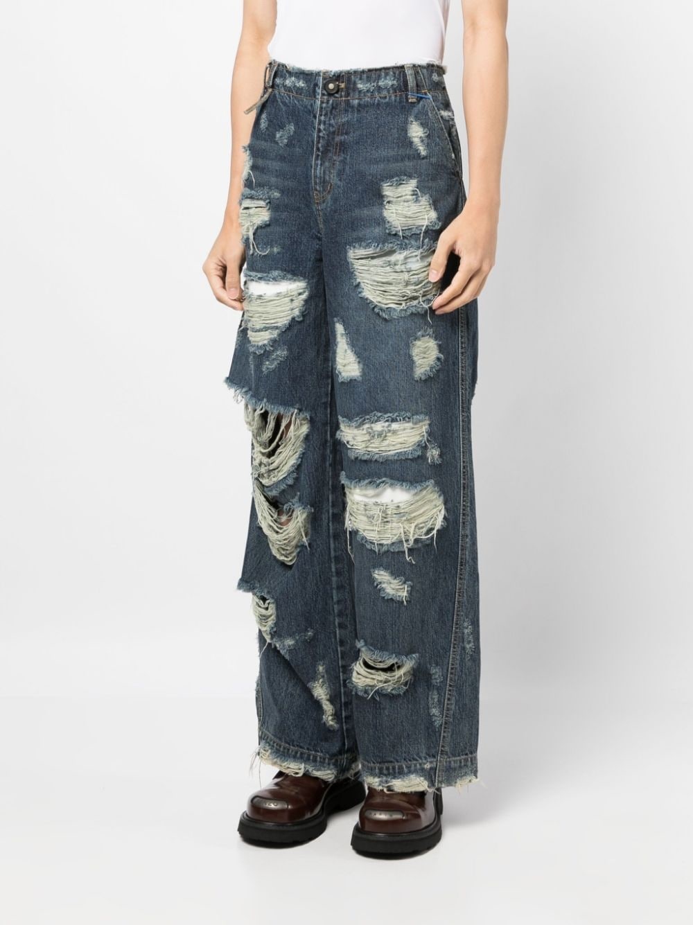 distressed-effect cotton jeans - 3