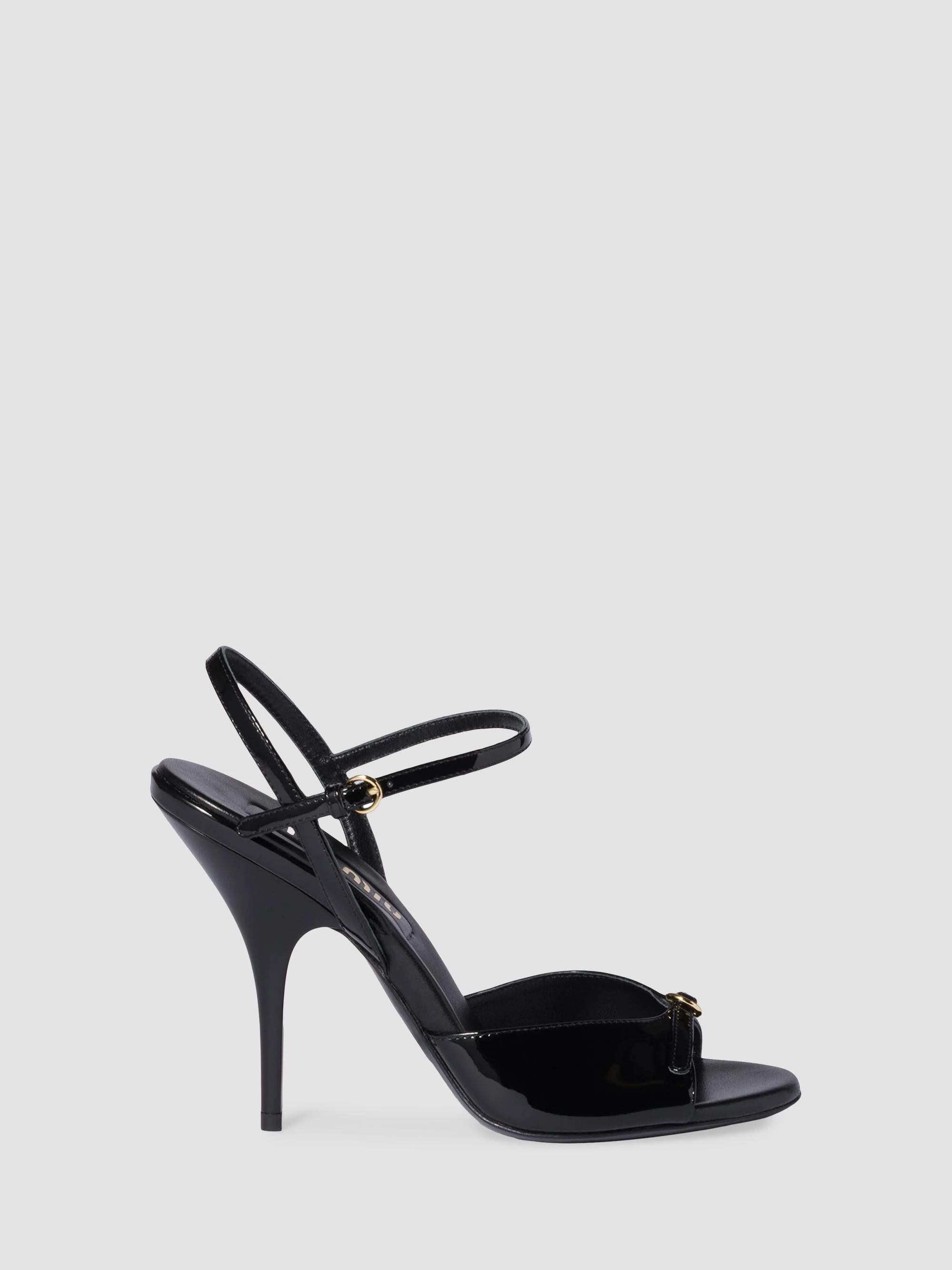 Women's Patent Leather Sandals with Buckles - Black - 1