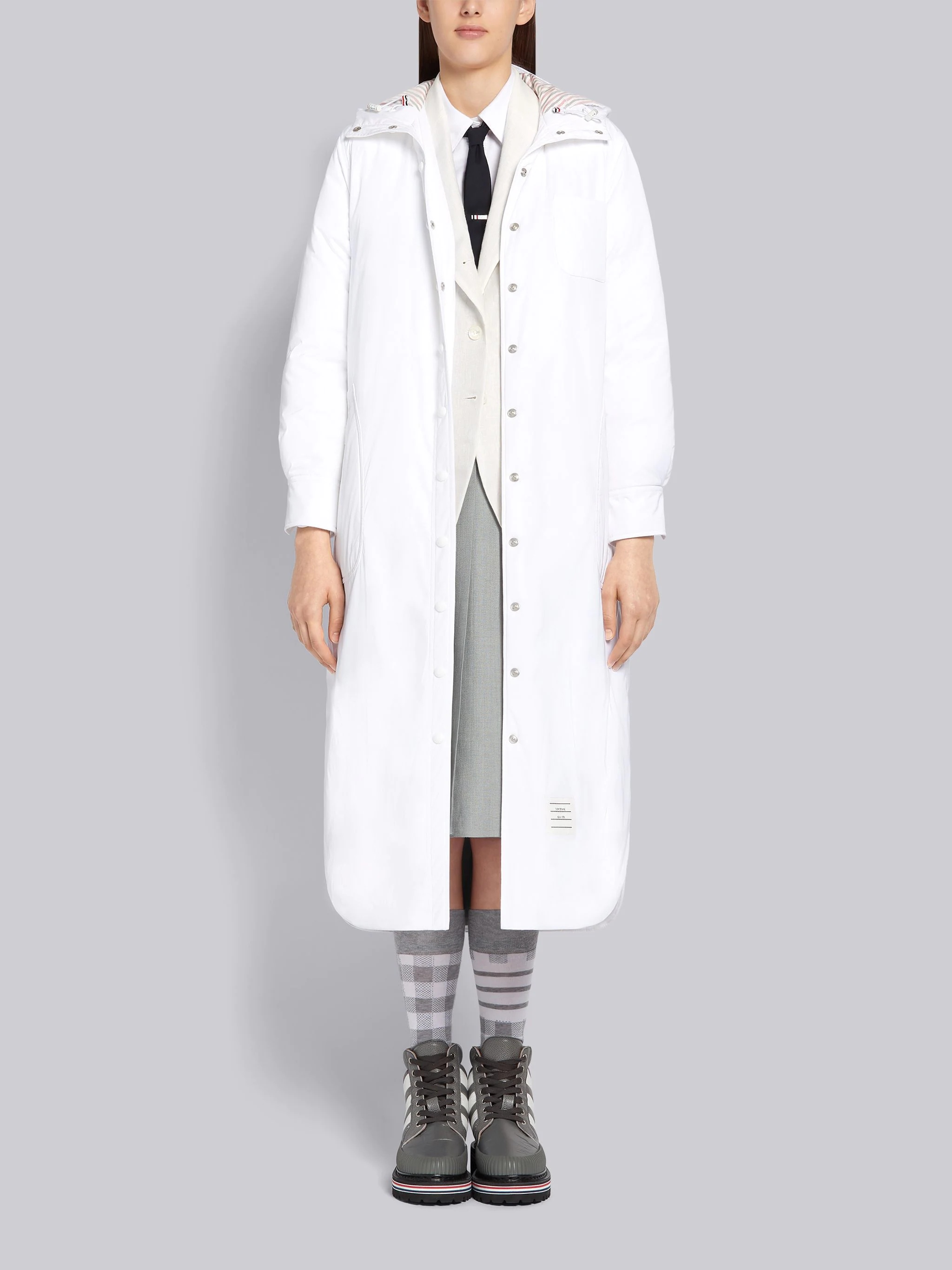White Tech Down Filled Poly Twill Hooded Shirtdress - 3