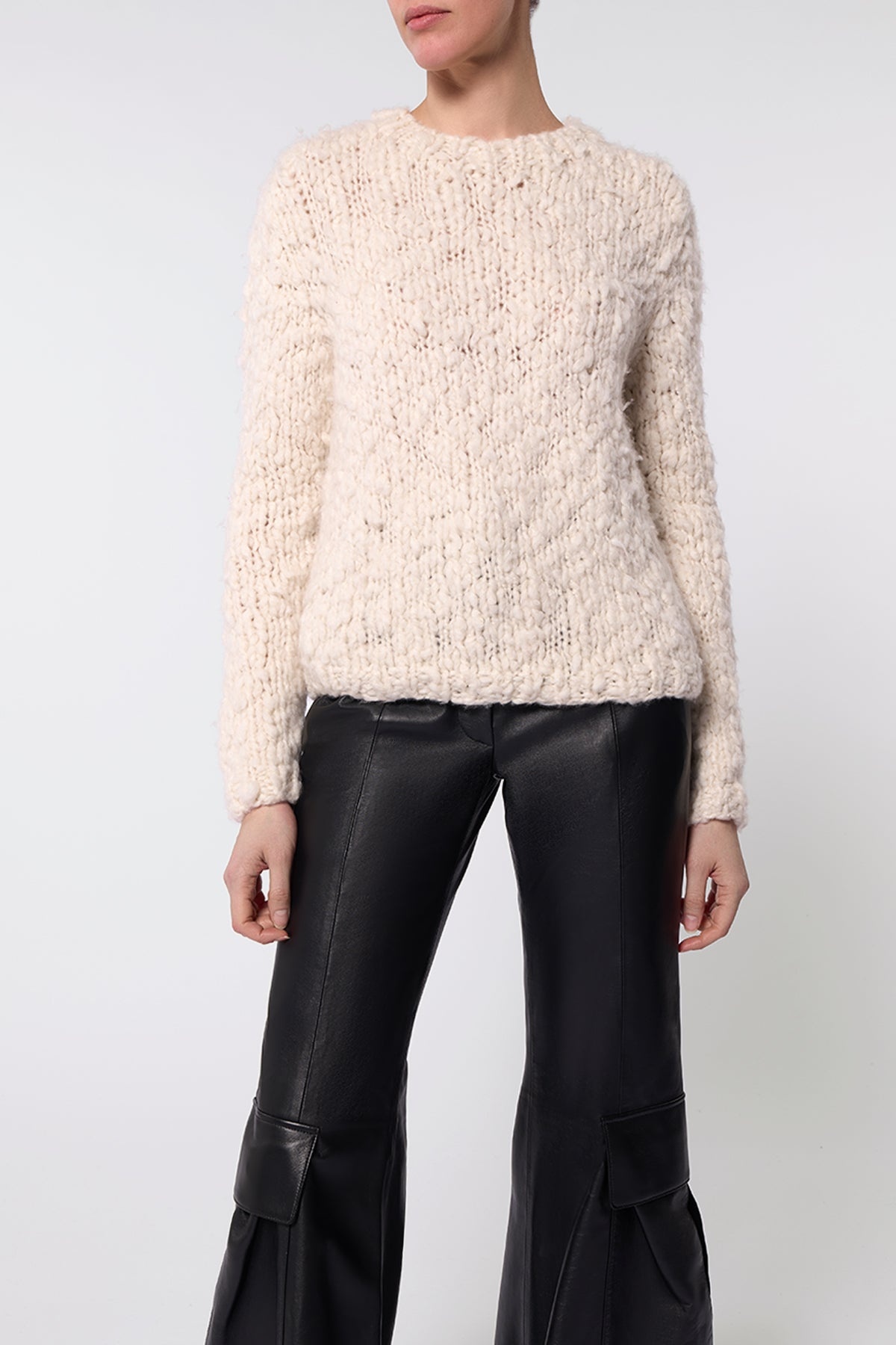 Dalton Knit Sweater in Ivory Welflame Cashmere - 5