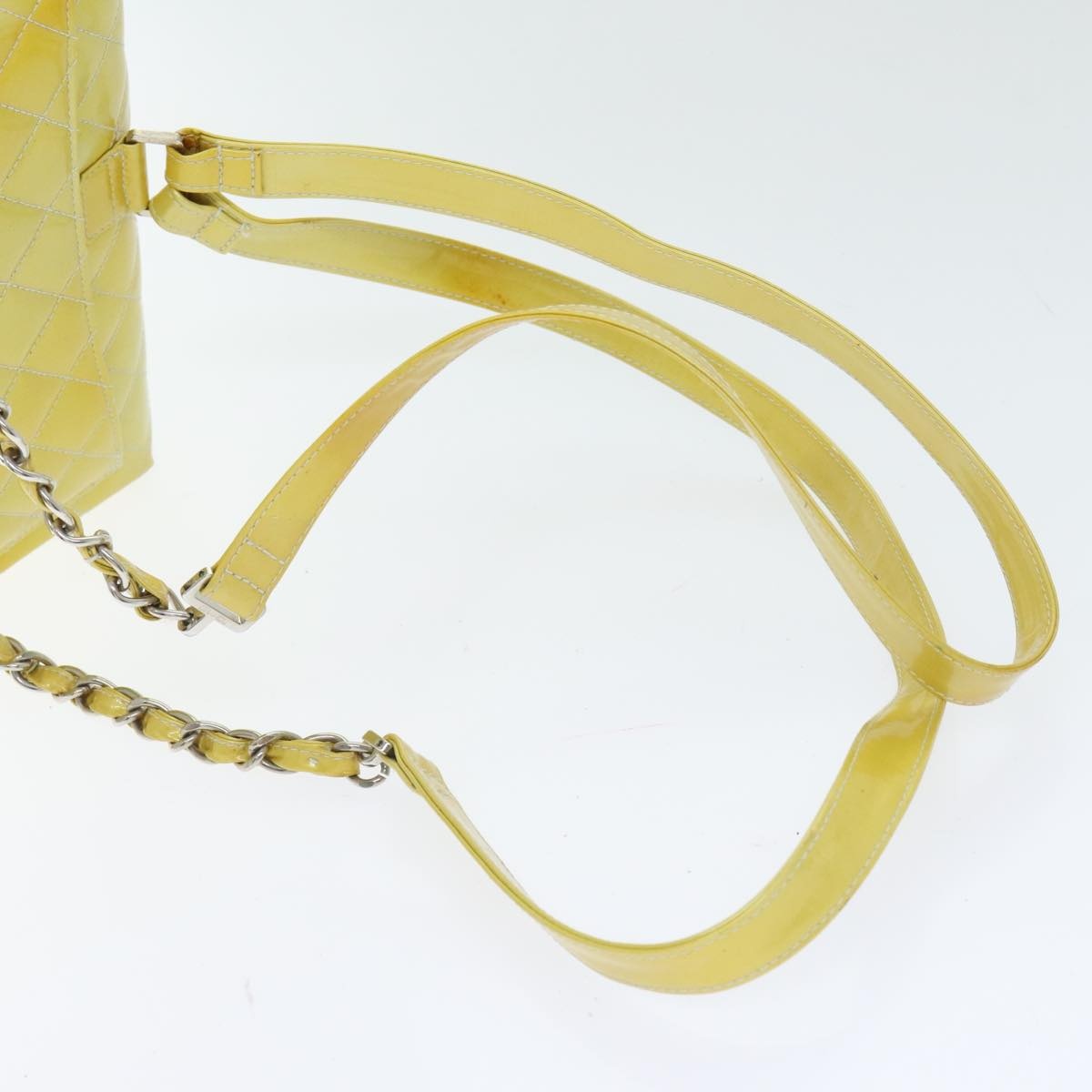 CHANEL Matelasse Backpack Patent Leather Yellow Silver CC - 8
