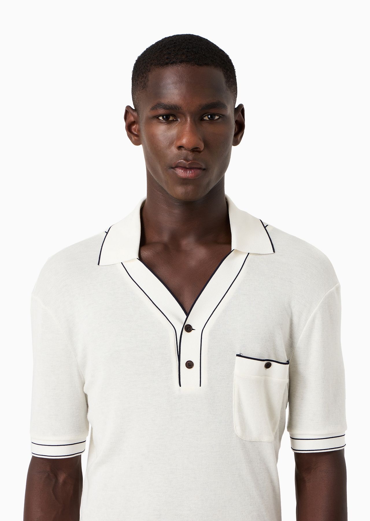 Short-sleeved ribbed polo shirt in viscose and wool - 5