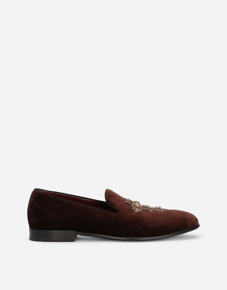 Velvet slip-on shoes with cross embroidery - 1