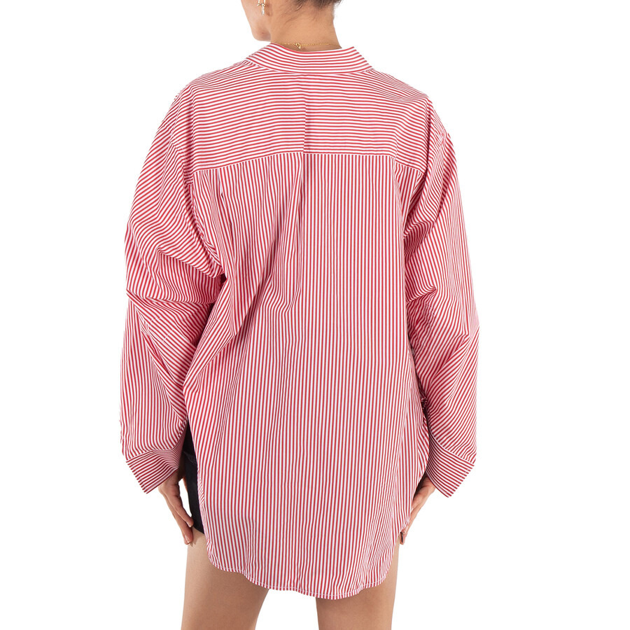 Balenciaga Ladies Red / White Embroidered-Logo Shirt - 3