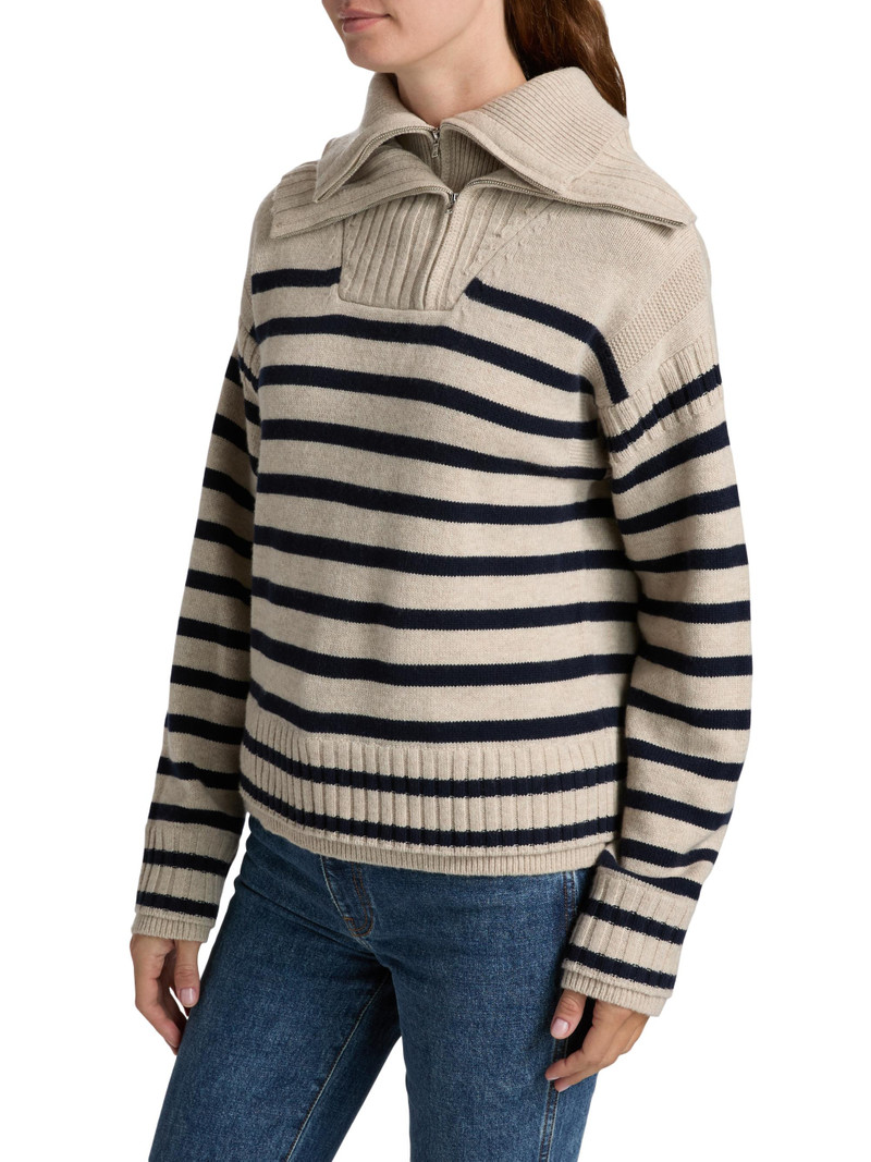 Women's Ilaria Striped Wool Half-Zip Sweater - Oat 4