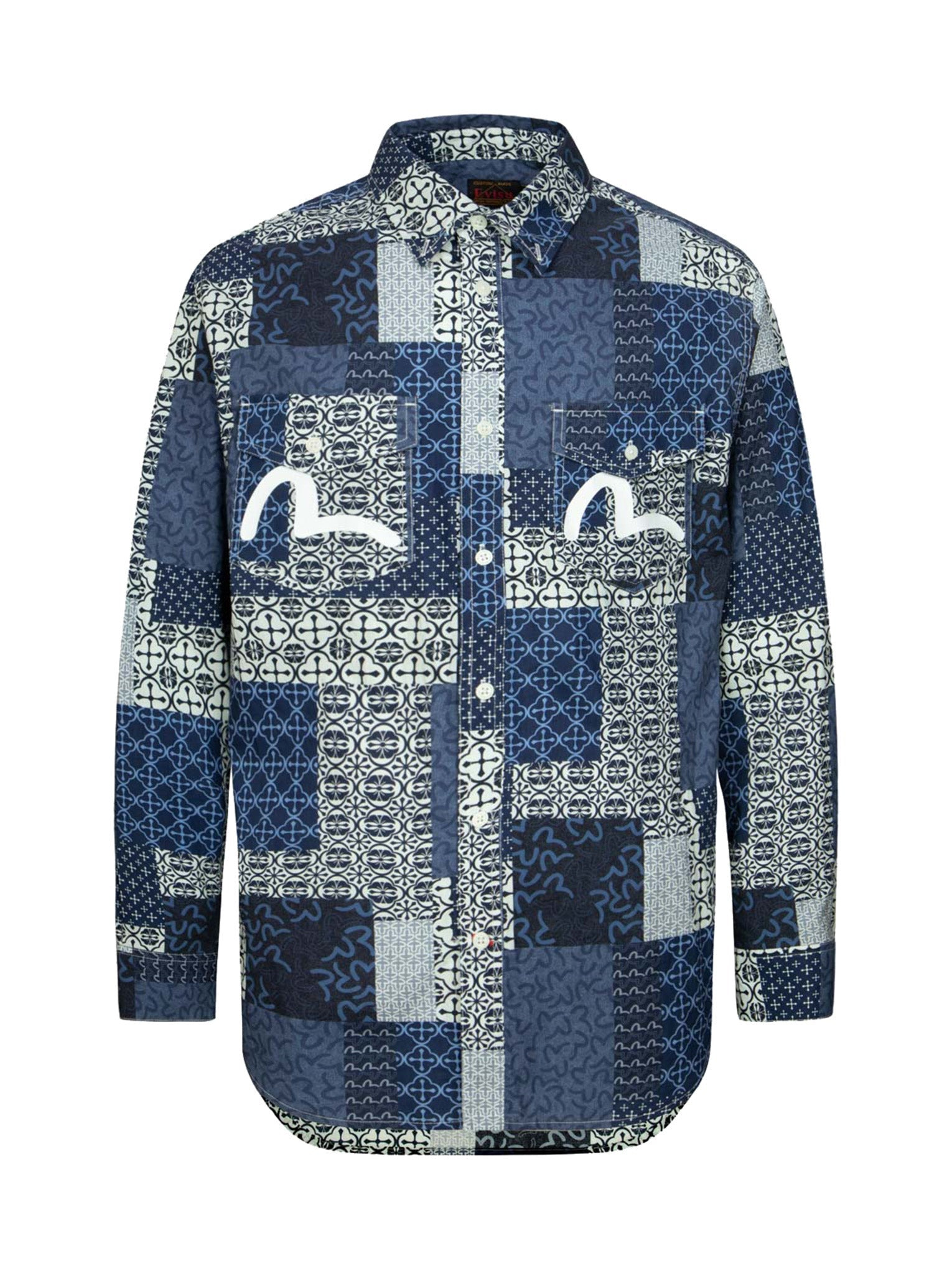 ALLOVER DERMATOGLYPHIC BLOCK AND SEAGULL PRINT RELAX FIT SHIRT - 11