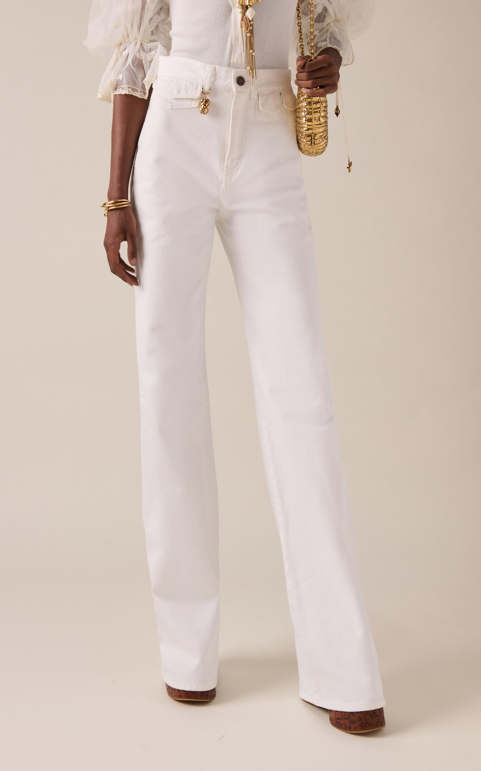 Rigid High-Rise Organic Denim Flared Jeans white - 3