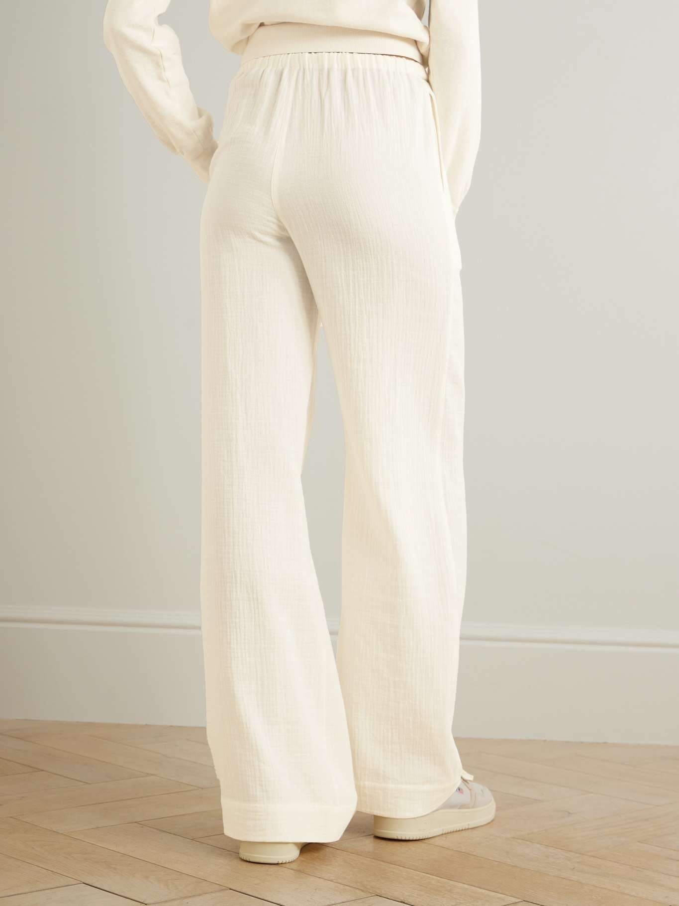 Brody embellished cotton-gauze straight-leg pants Ivory - 3