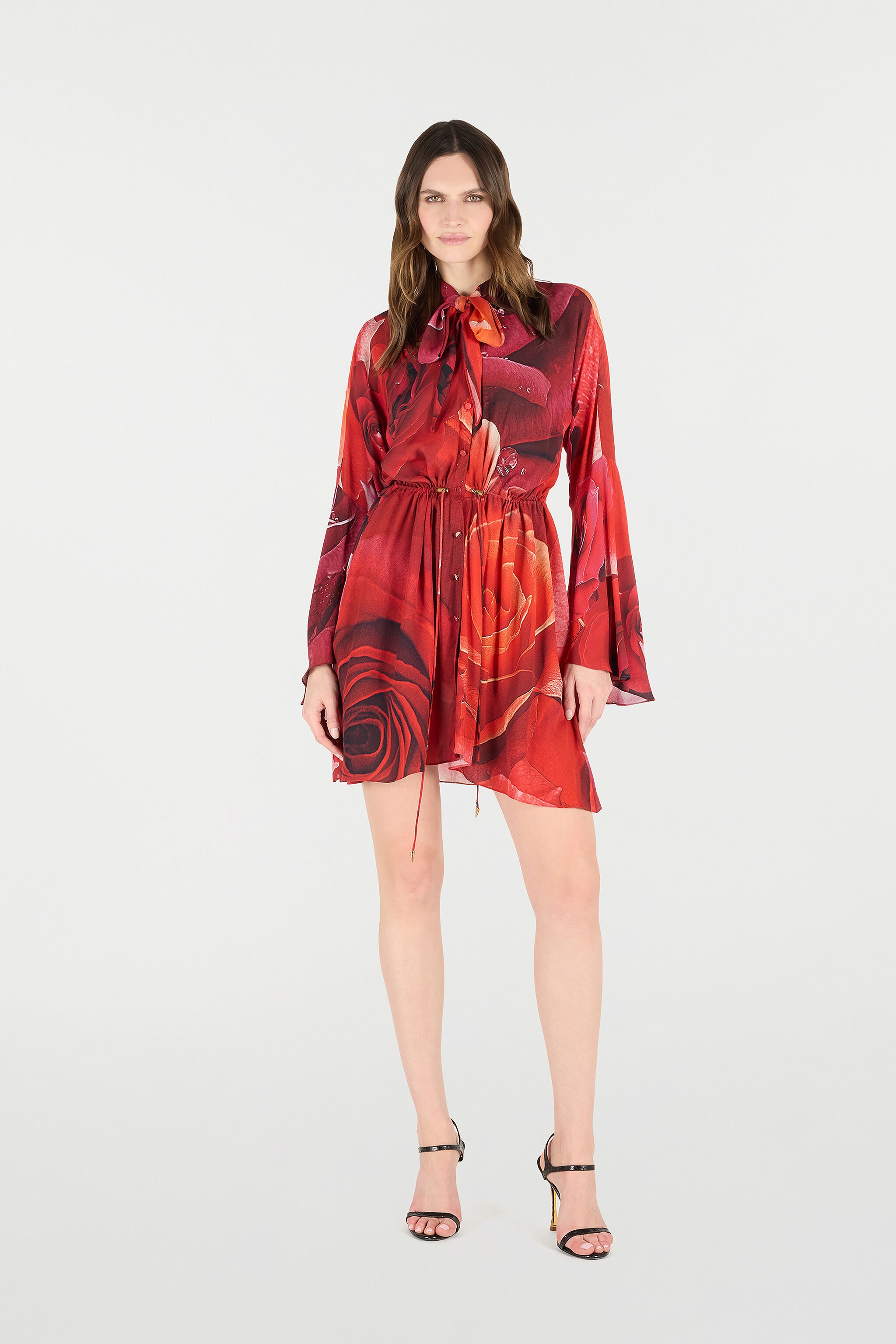 Rose-Print Mini Dress With Pussy-Bow - 2