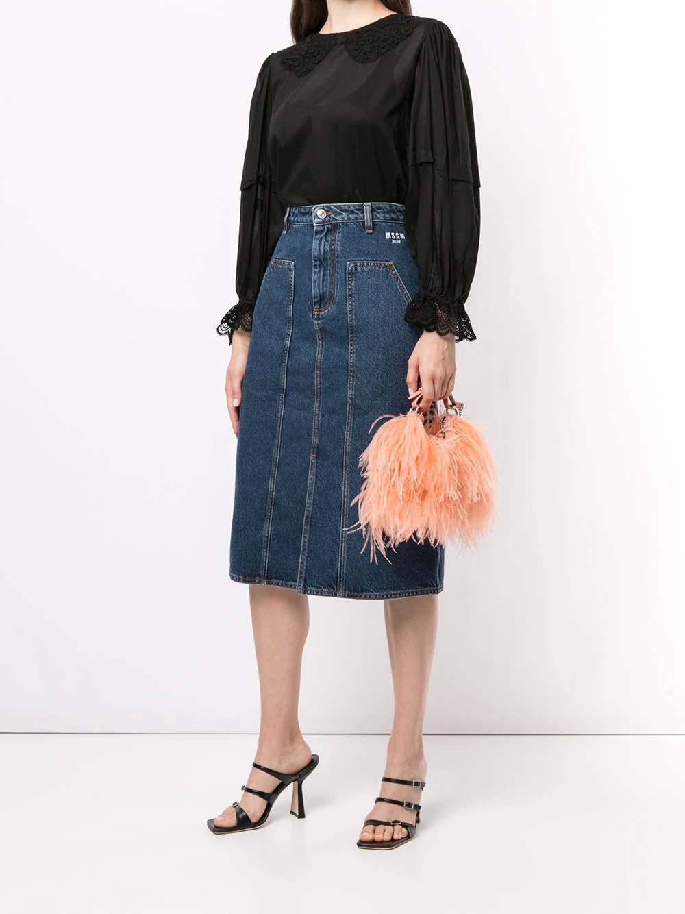 high-waisted panelled denim skirt - 2