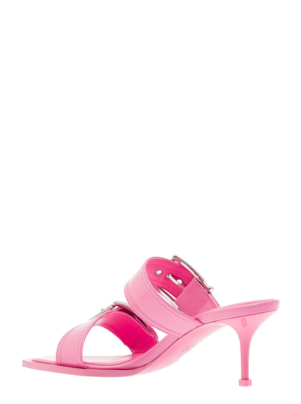 Alexander Mcqueen Women 'Punk' Pink Sandals With Double Strap And Metal Buckles In Leather Woman - 3