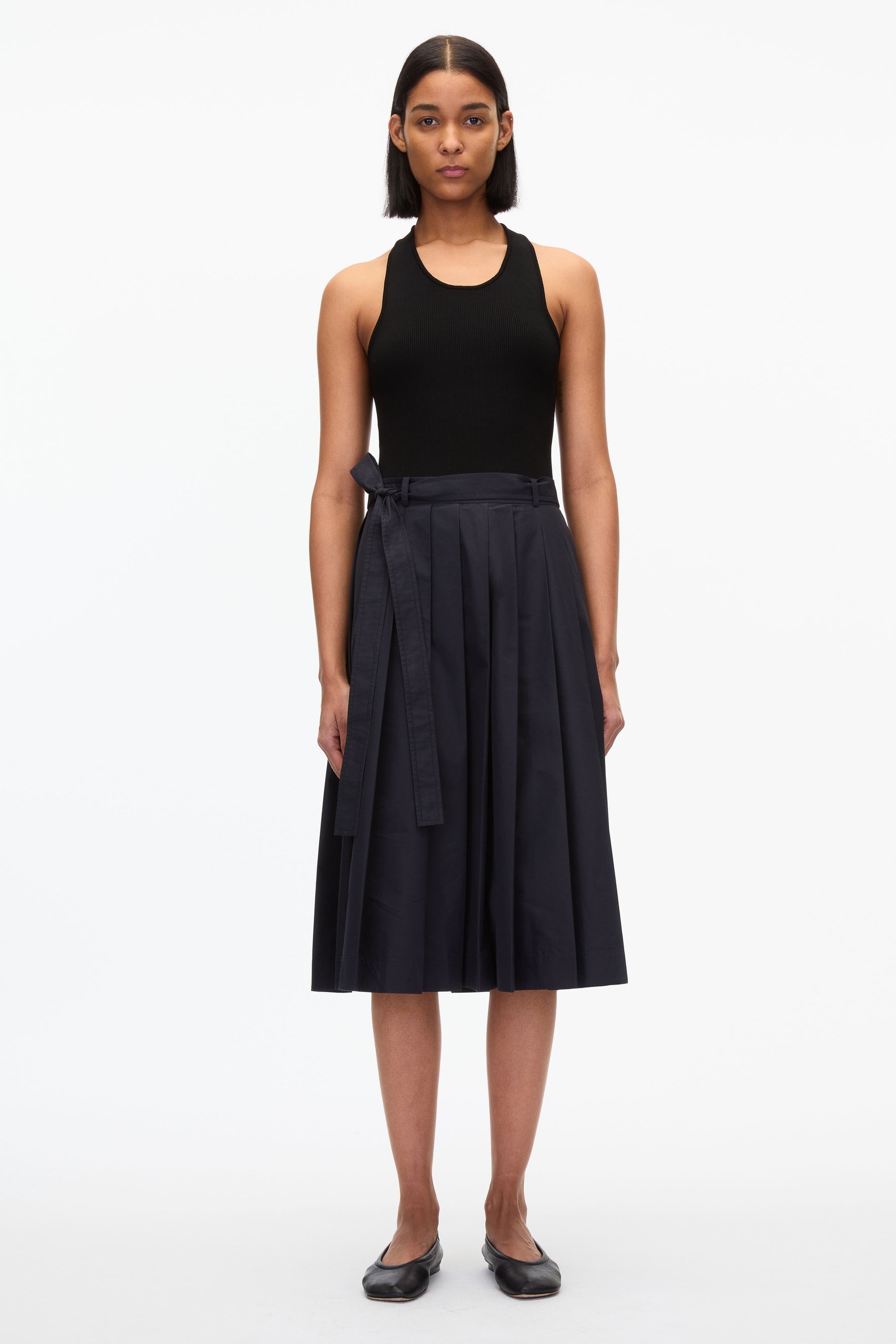 Knife Pleat Belted Skirt - 1