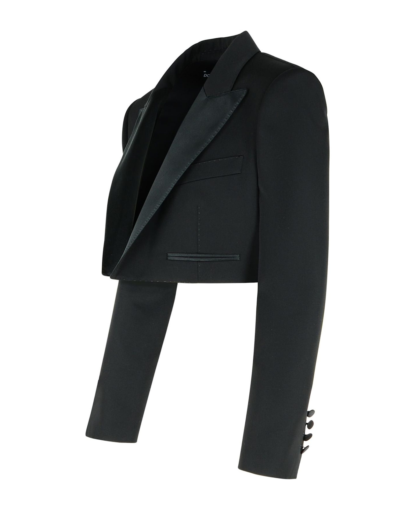 Black Wool Blend Blazer - 2