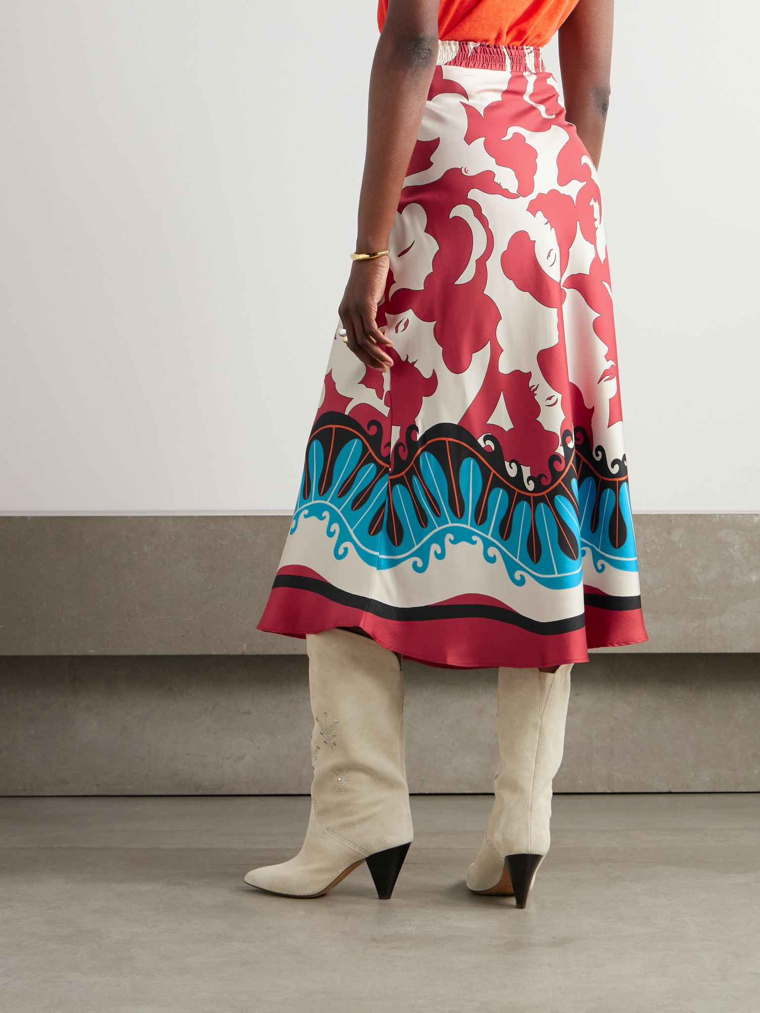 + MOTHER Lungomare printed silk-twill midi skirt Red - 3