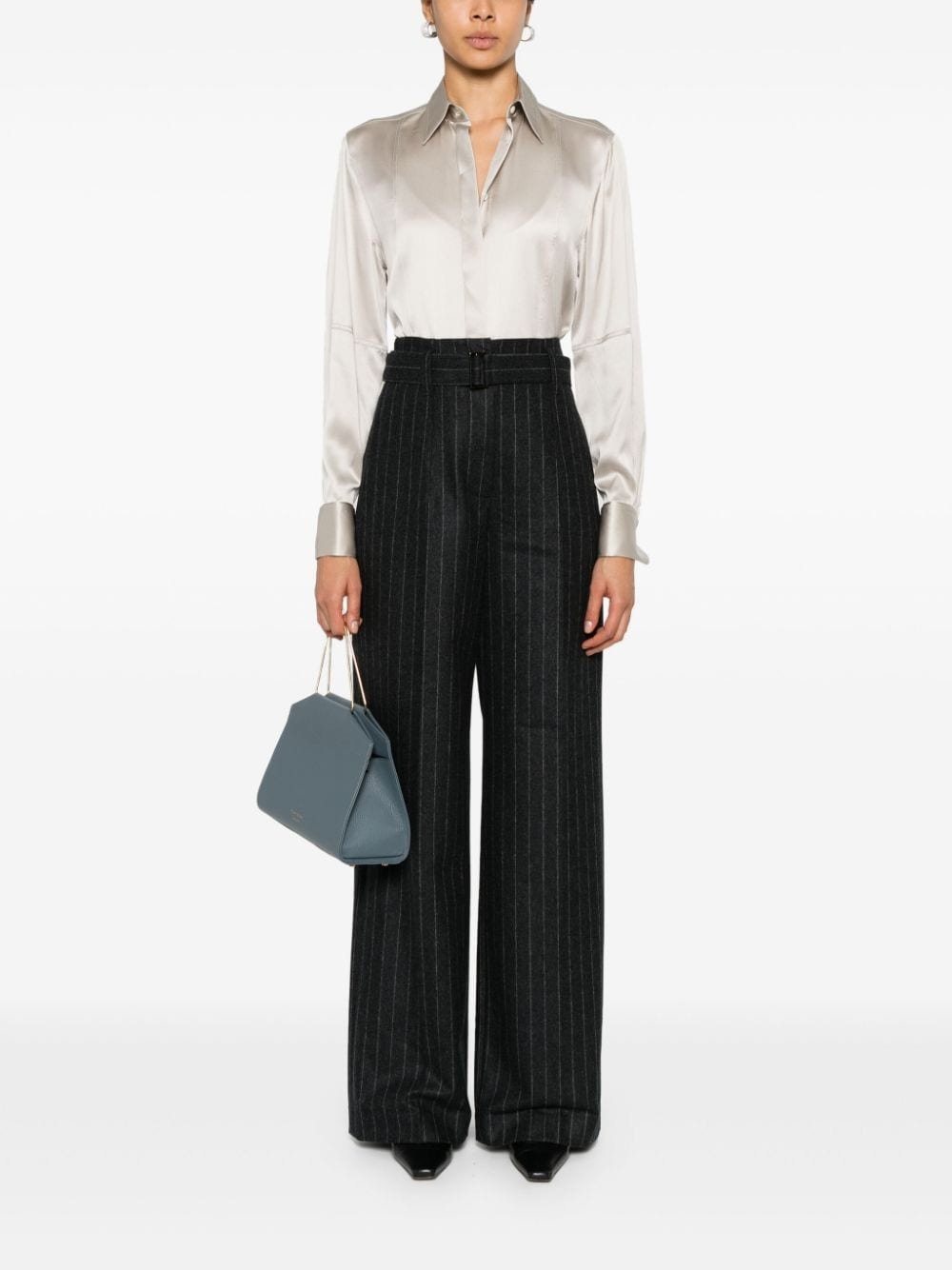 pointed collar satin shirt - 2
