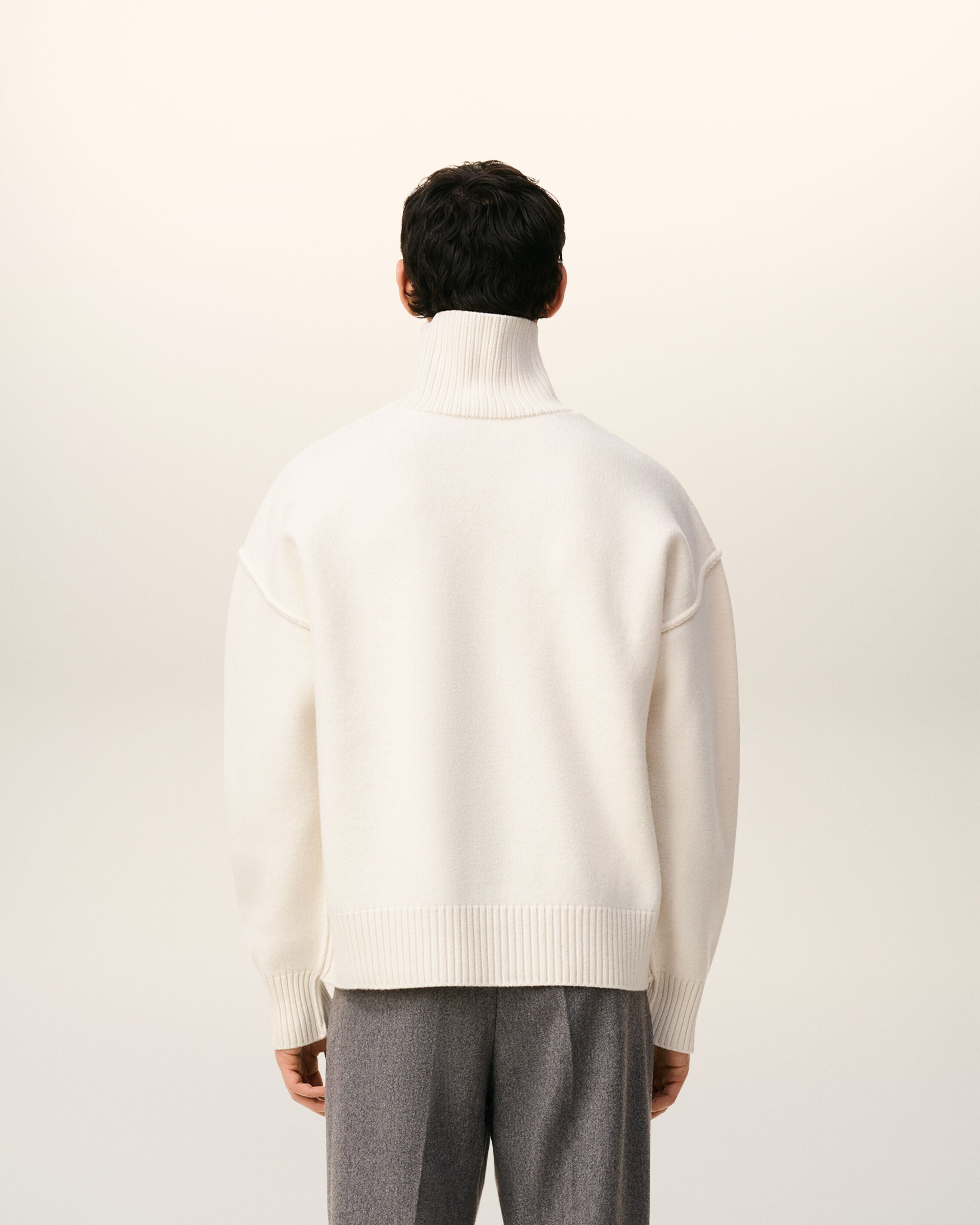 WHITE WOOL AMI DE COEUR FUNNEL NECK SWEATER - 5