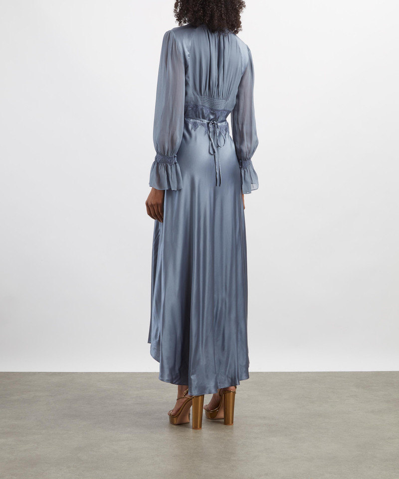 Arlena Stone Blue Silk-Satin Dress 4