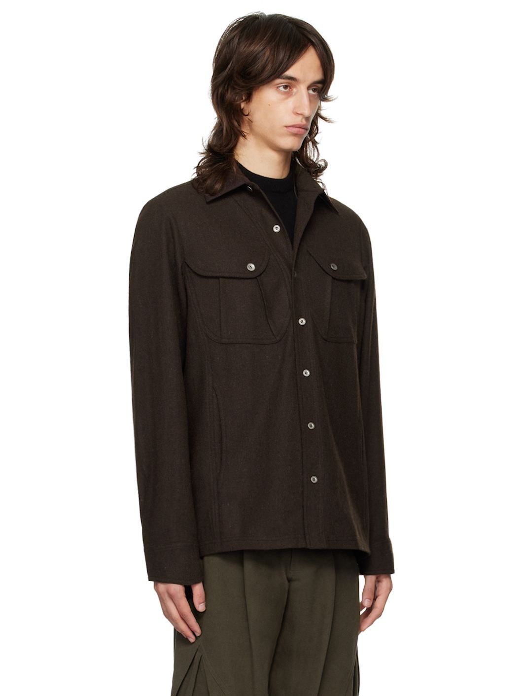 Brown Wool Pockets Shirt - 4