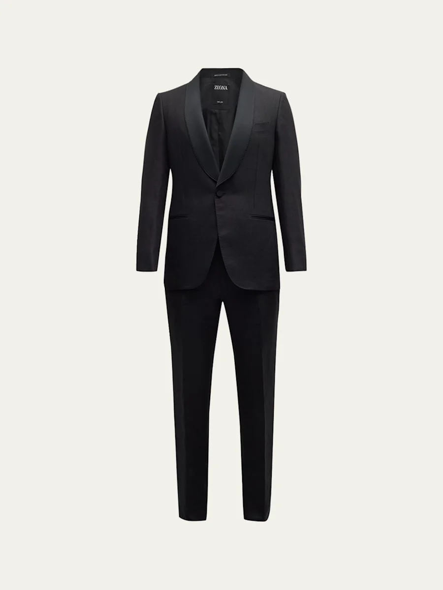Men's Shawl-Collar Linen Tuxedo - 1