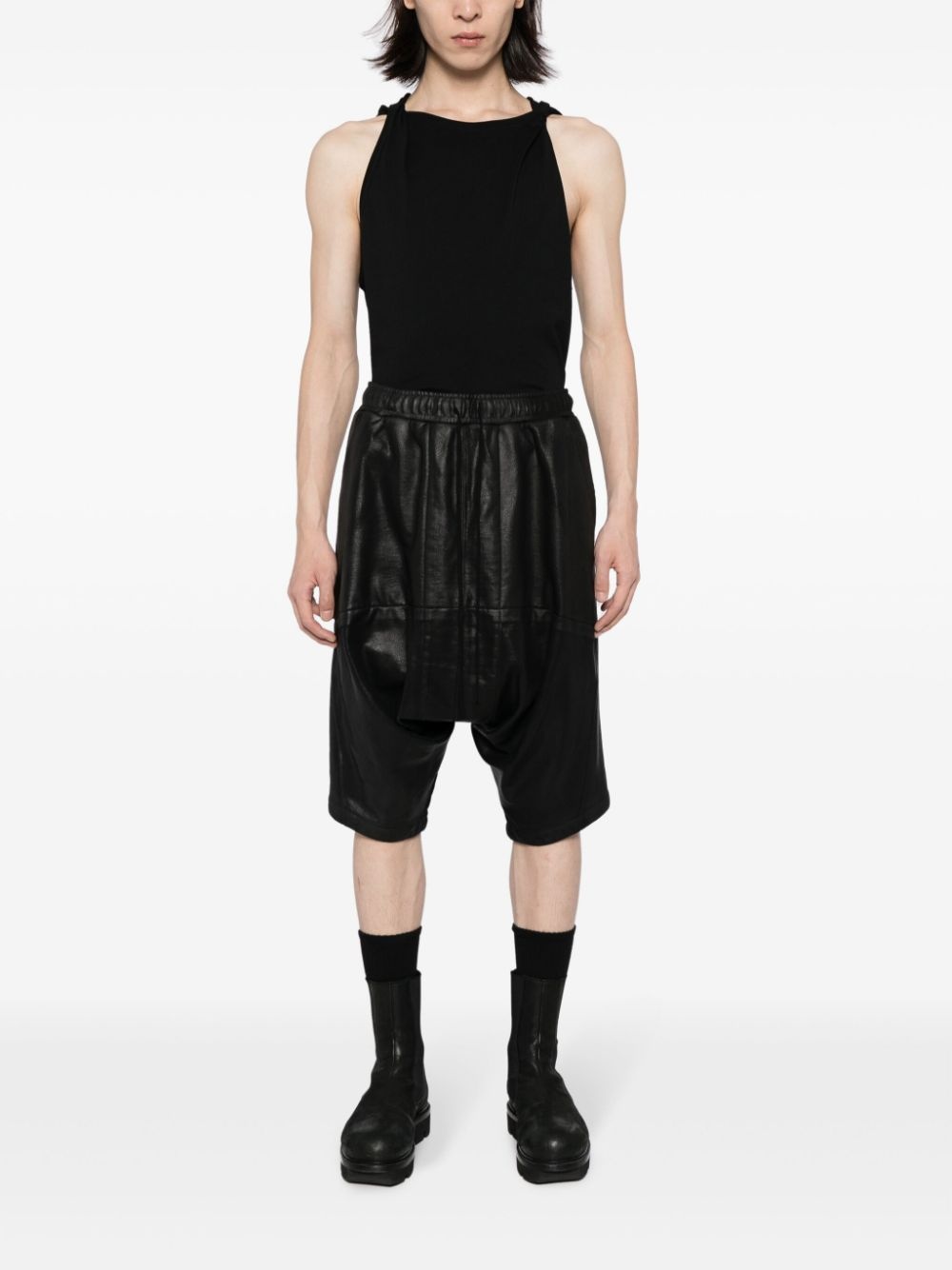 bonded-seam drawstring drop-crotch shorts - 2