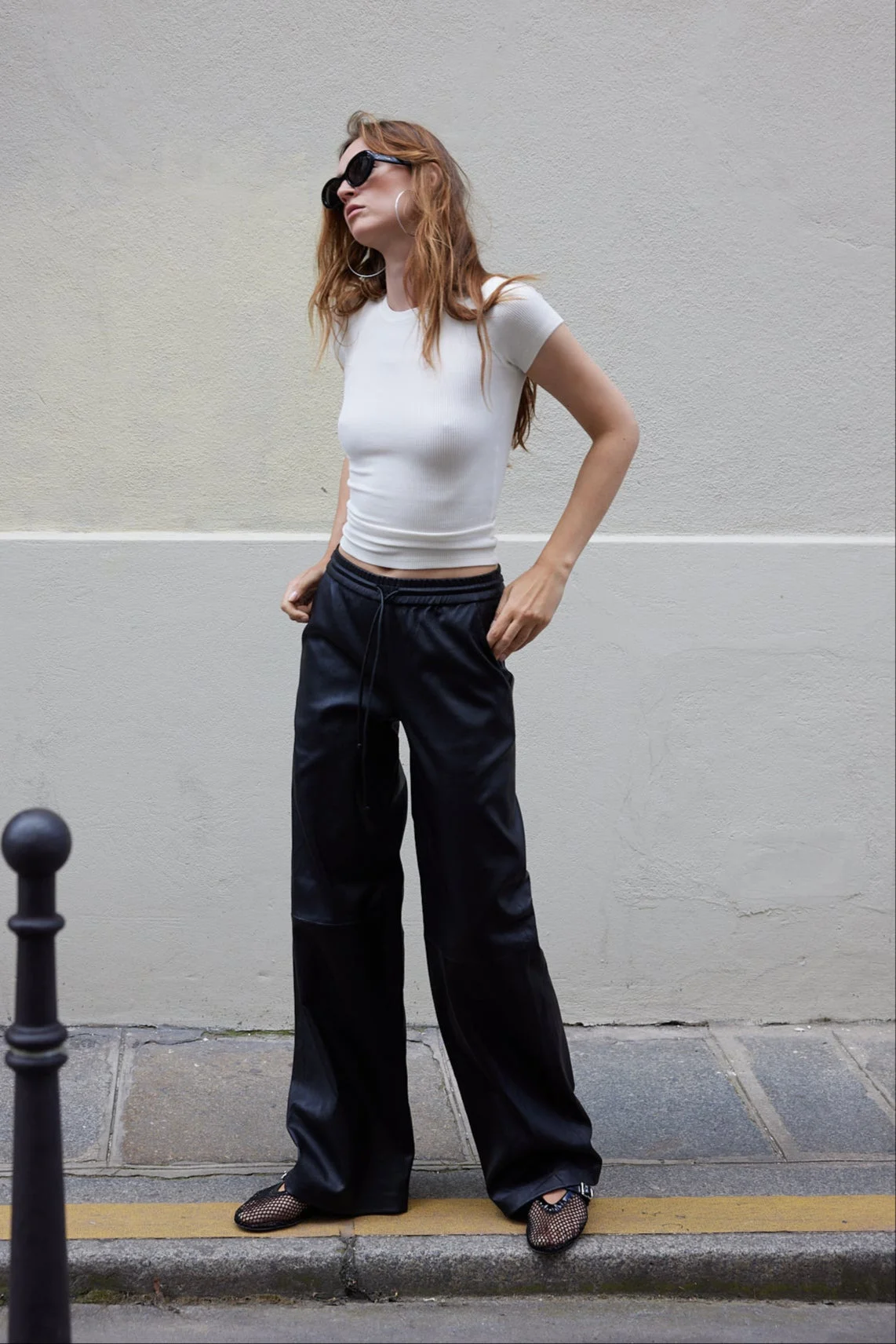 BLACK LEATHER BAGGY PANTS - 1
