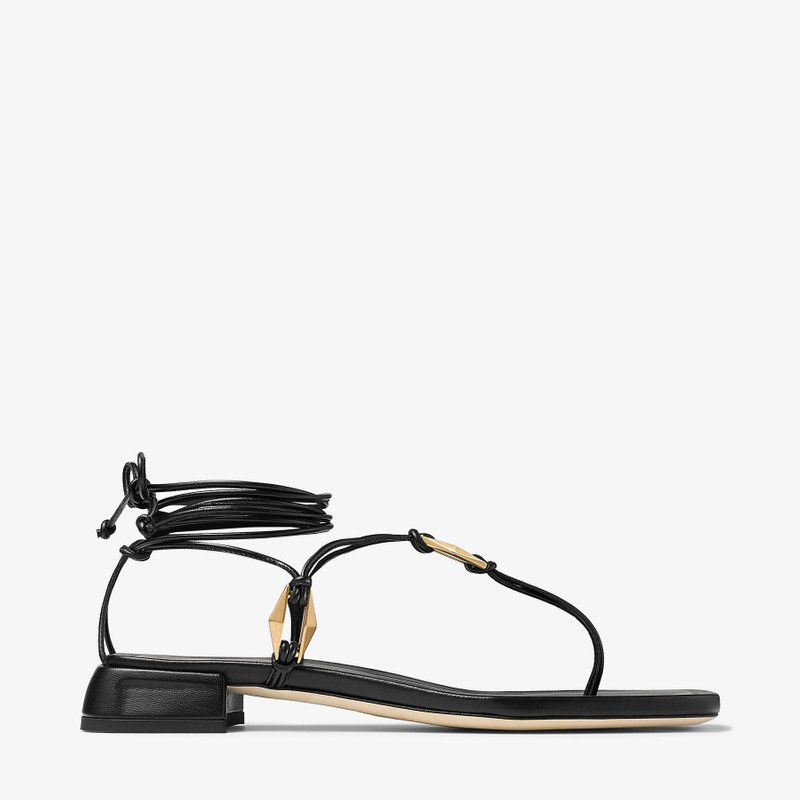 Onyxia Flat Black Nappa Leather Sandals - 1