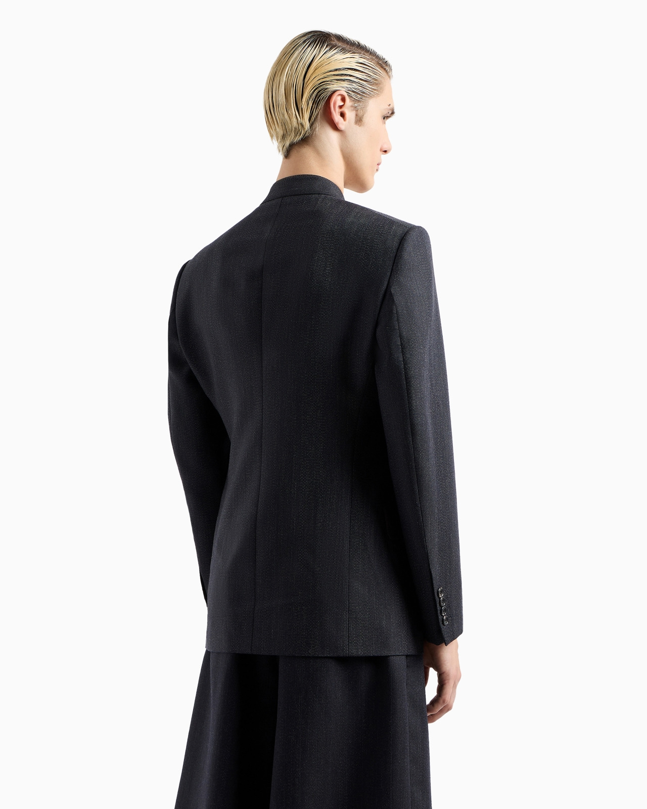 Mouliné wool-blend chevron motif blazer - 3