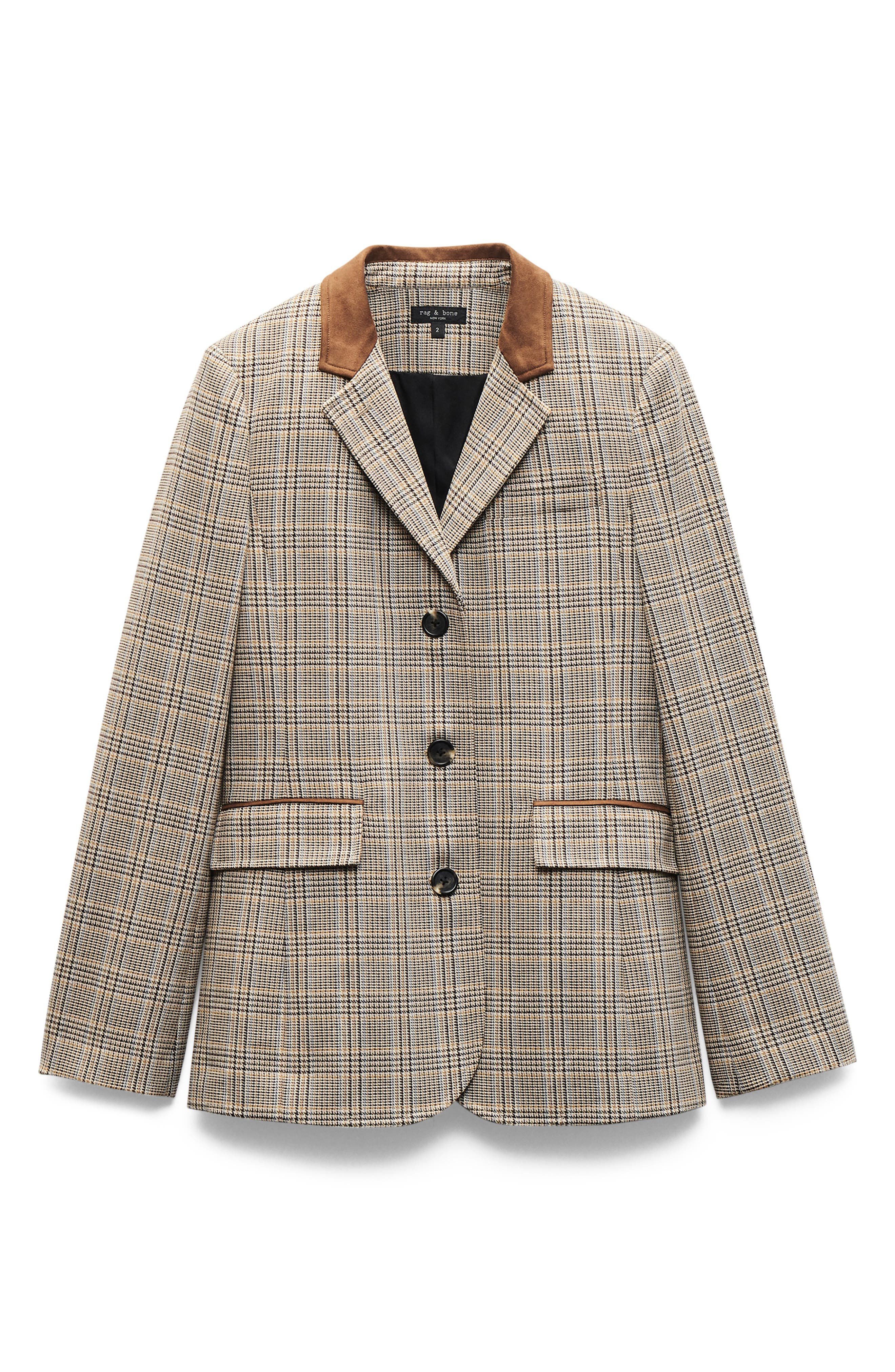 rag & bone Evia Plaid Wool Blend Blazer in Tan Multi at Nordstrom - 5