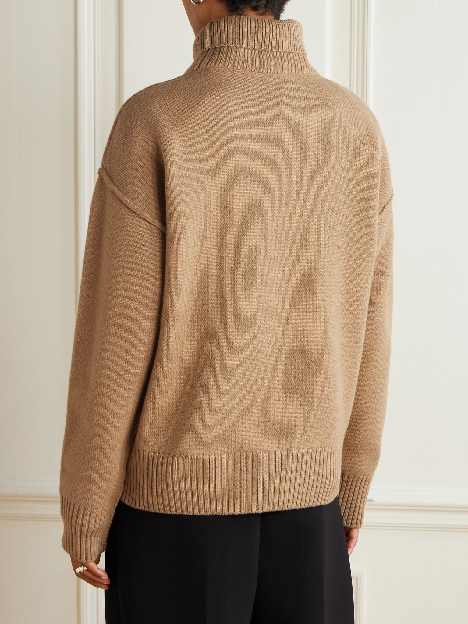 Oversized intarsia-knit wool turtleneck sweater Camel - 4