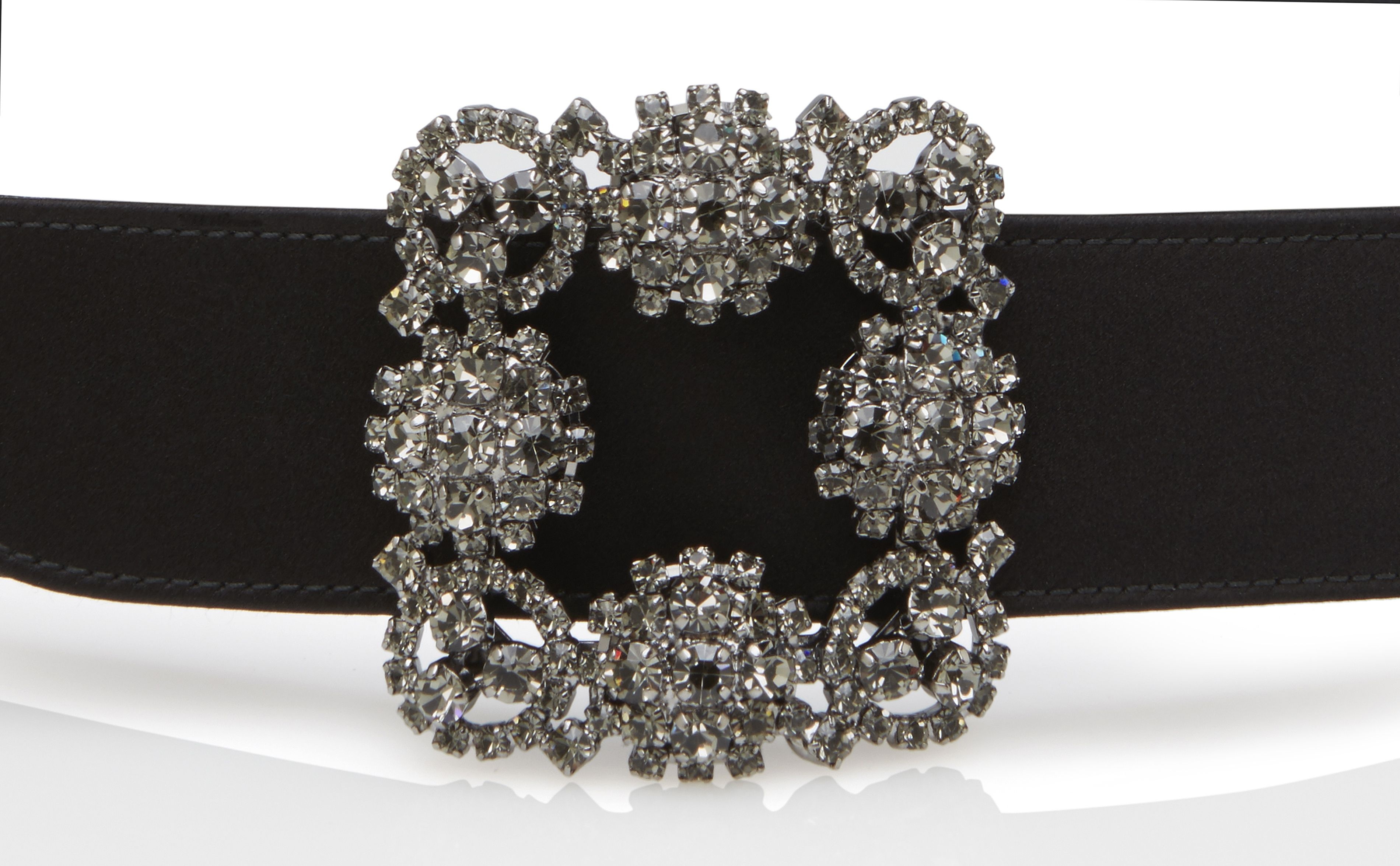 Black Satin Crystal Buckled Belt - 4